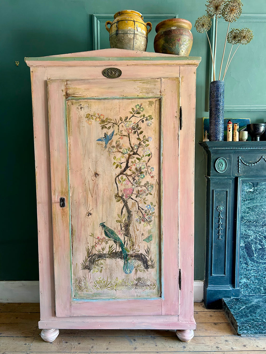 Vintage French Armoire with Chinoiserie Panel