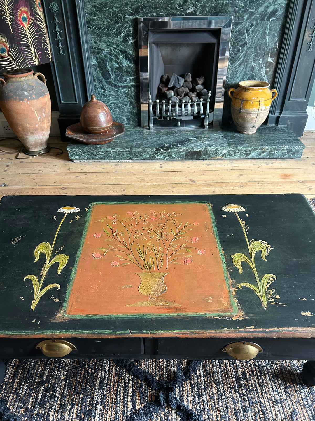 Vintage Folk Art Painted Coffee Table
