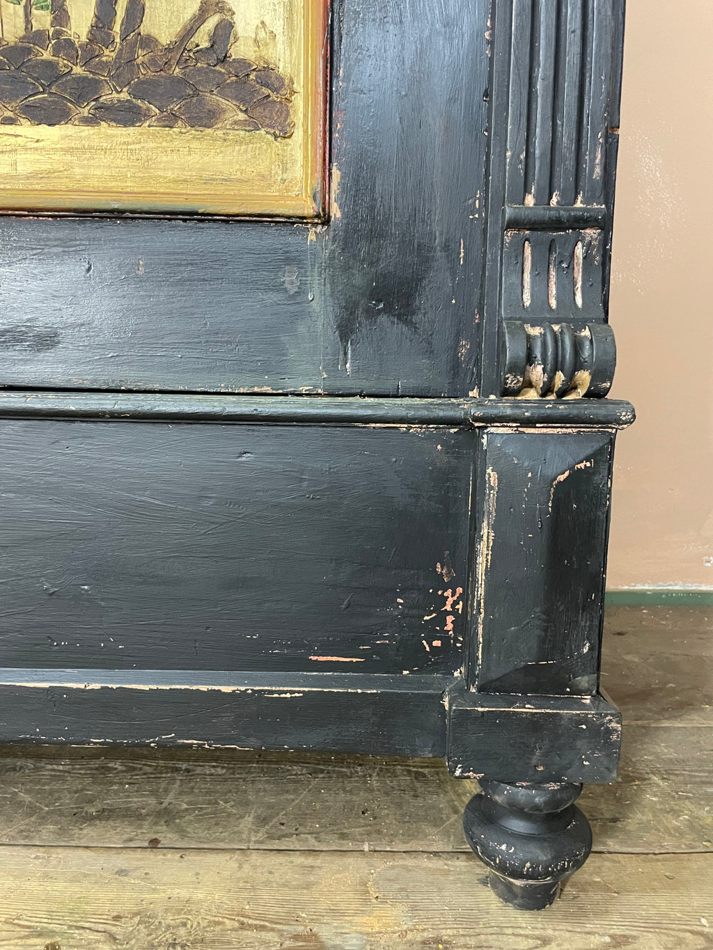 Vintage Painted Pine Wardrobe with Chinoiserie Panels