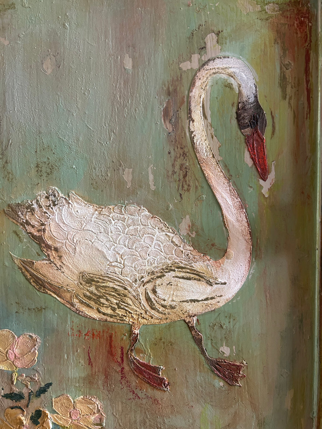 Vintage Painted Bedside Cupboards with folk Art Swans