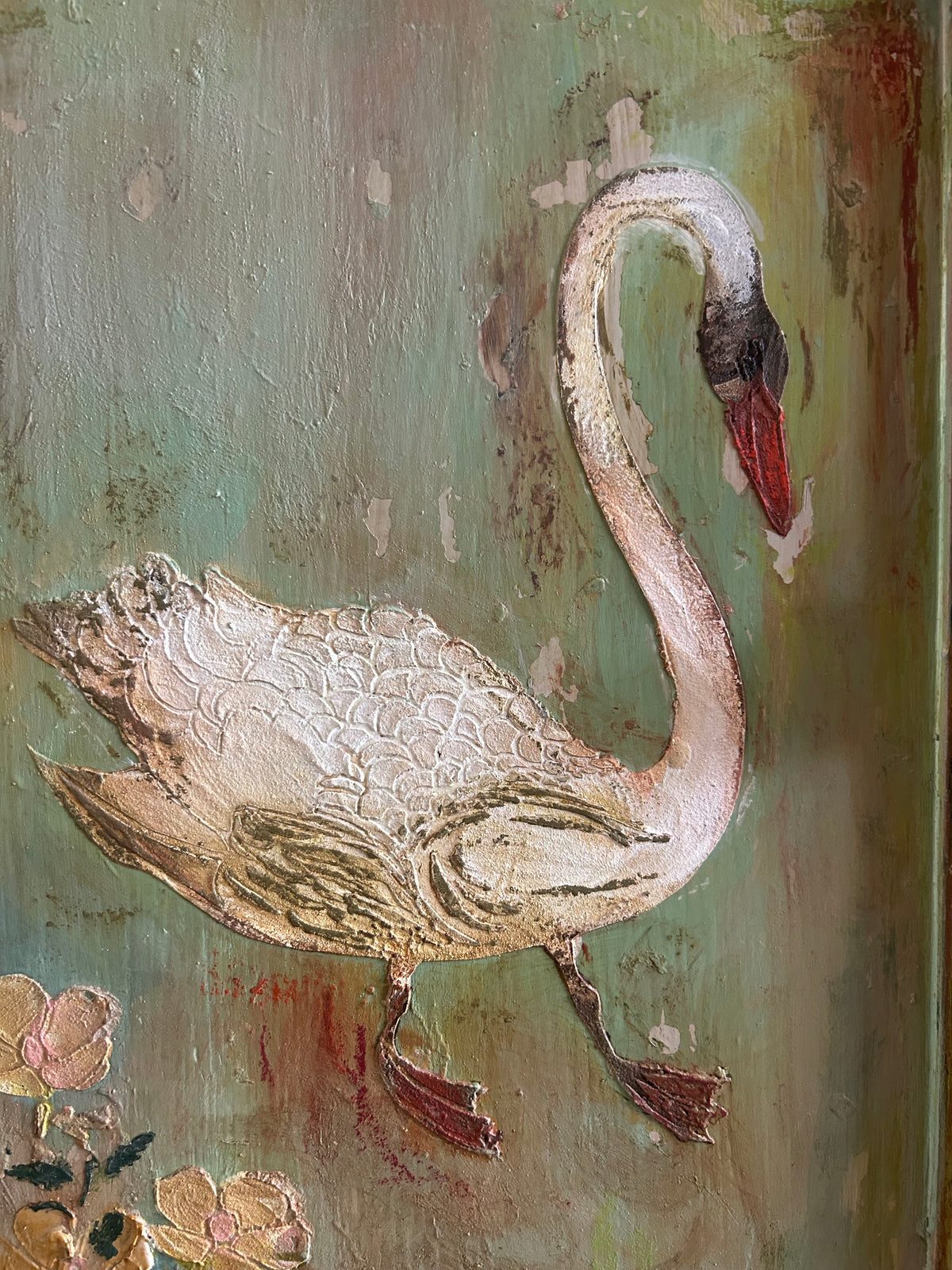Vintage Painted Bedside Cupboards with folk Art Swans