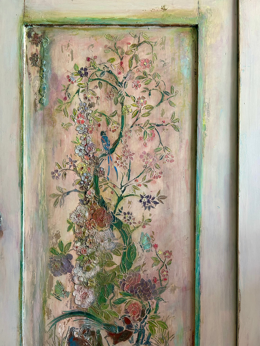 Vintage Painted Cupboard/Armoire with Chinoiserie Panel