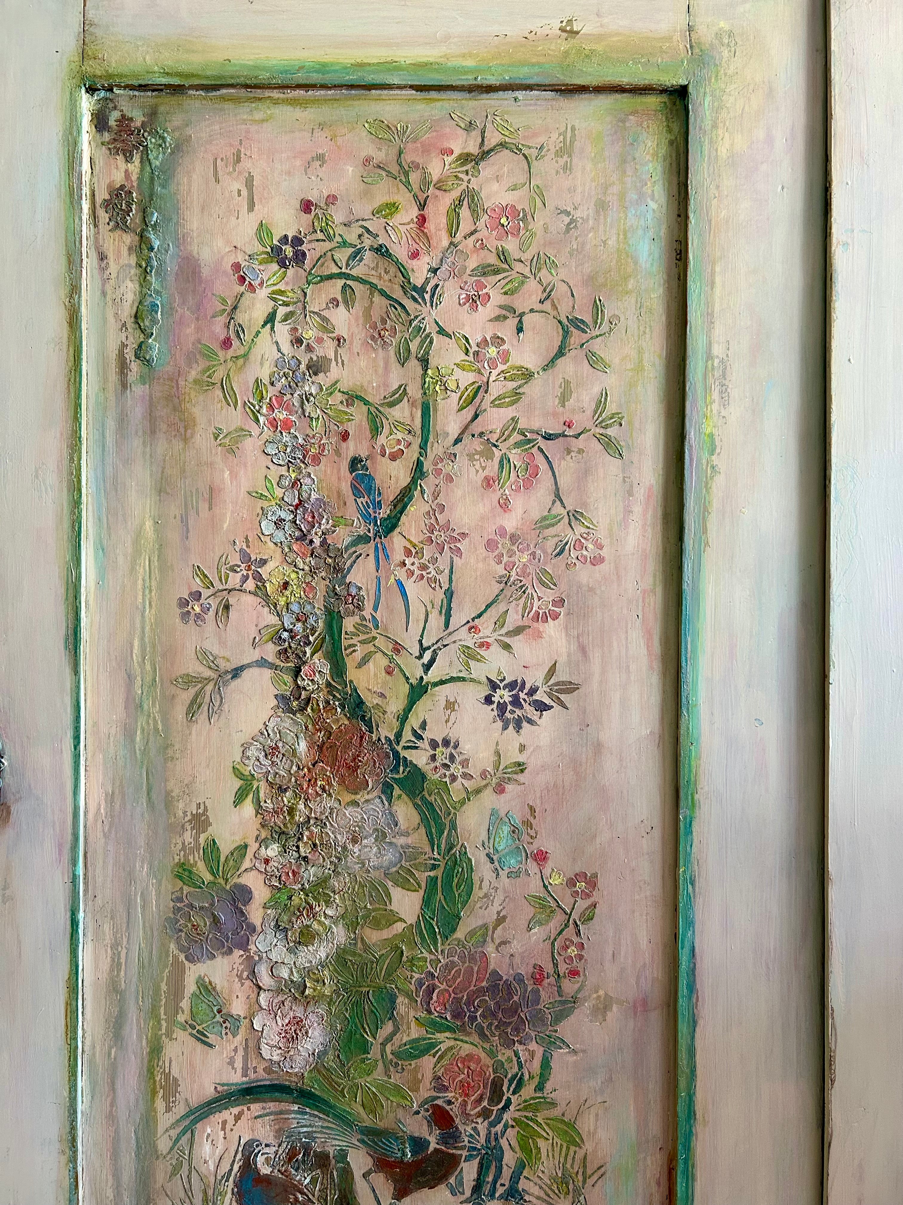 Vintage Painted Cupboard/Armoire with Chinoiserie Panel