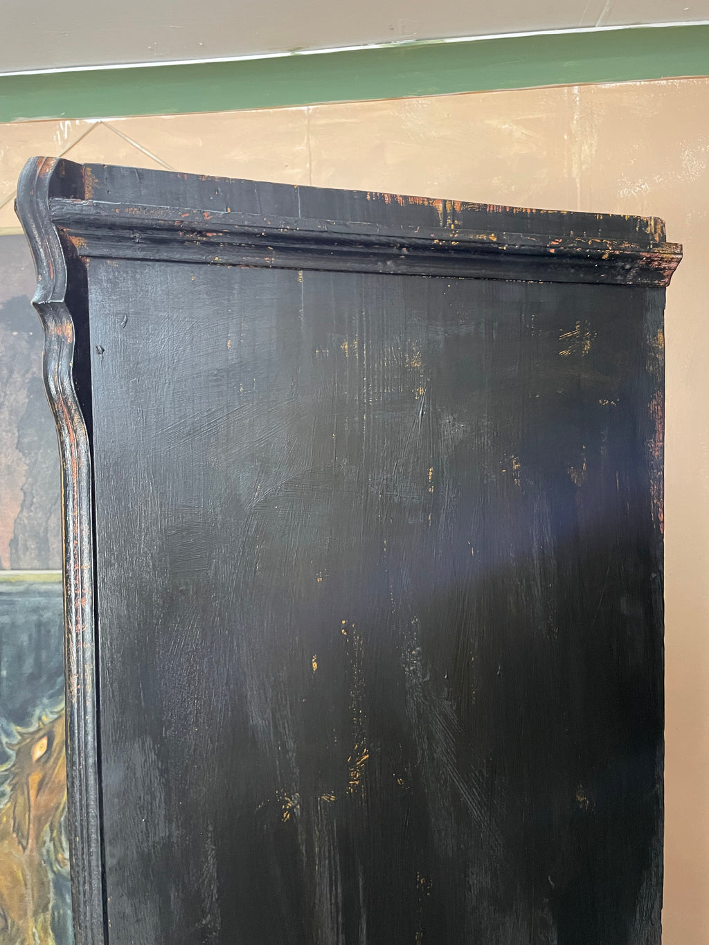 Vintage Painted Pine Folk Art Celestial Wardrobe