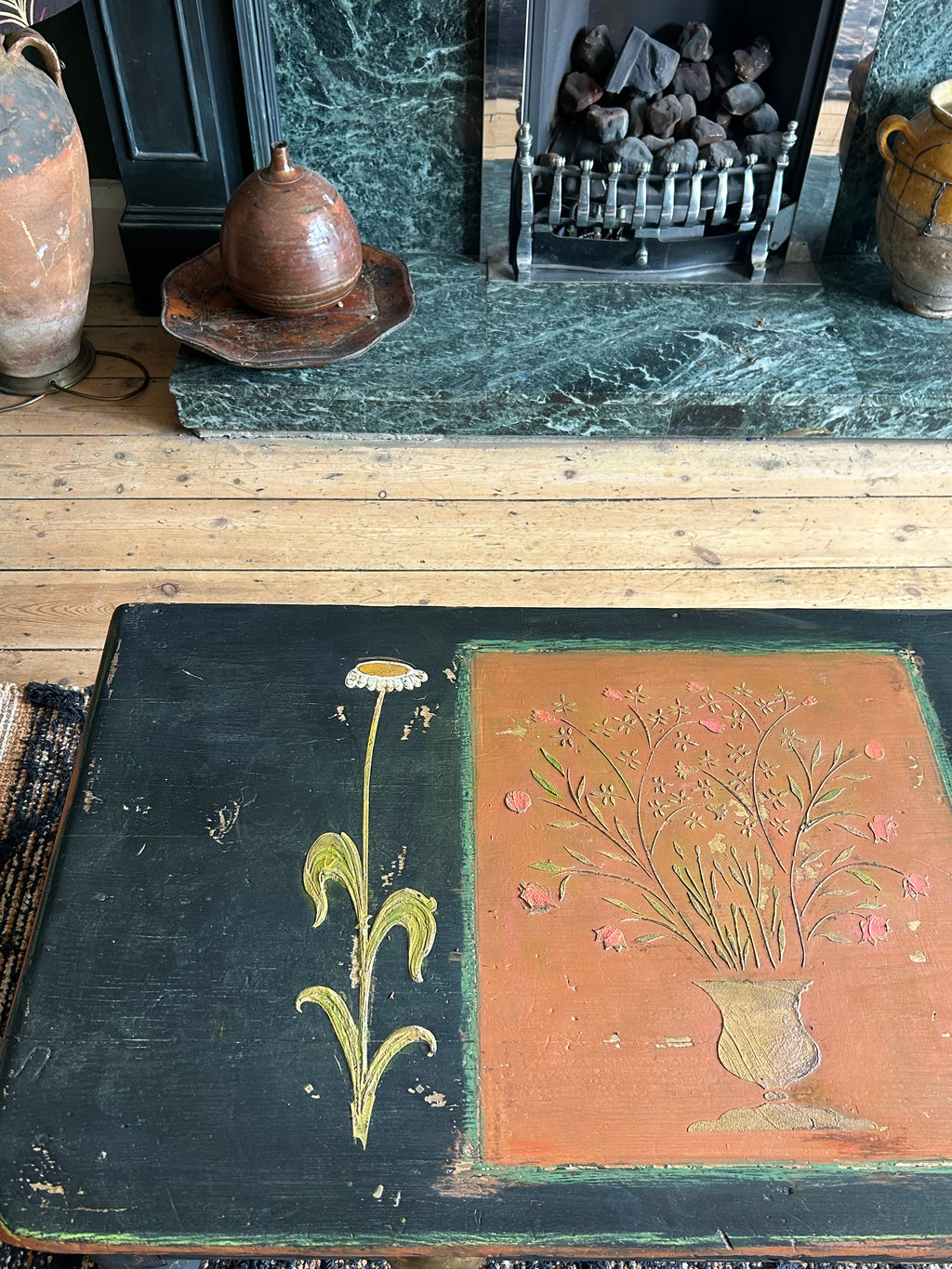 Vintage Folk Art Painted Coffee Table