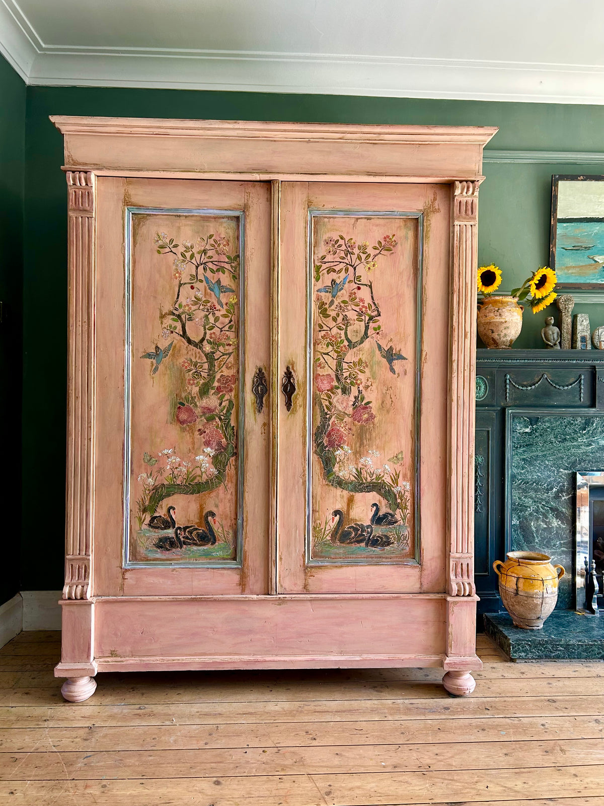 Vintage French Wardrobe with Swan Chinoiserie