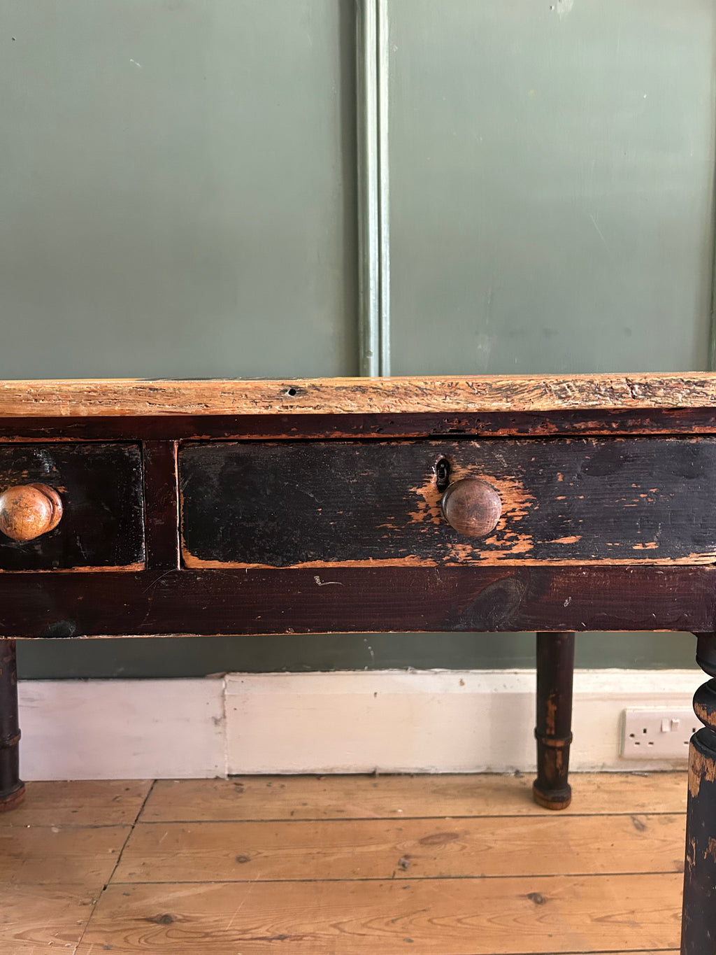 Vintage Pine console Table with Folk Art Sean Design