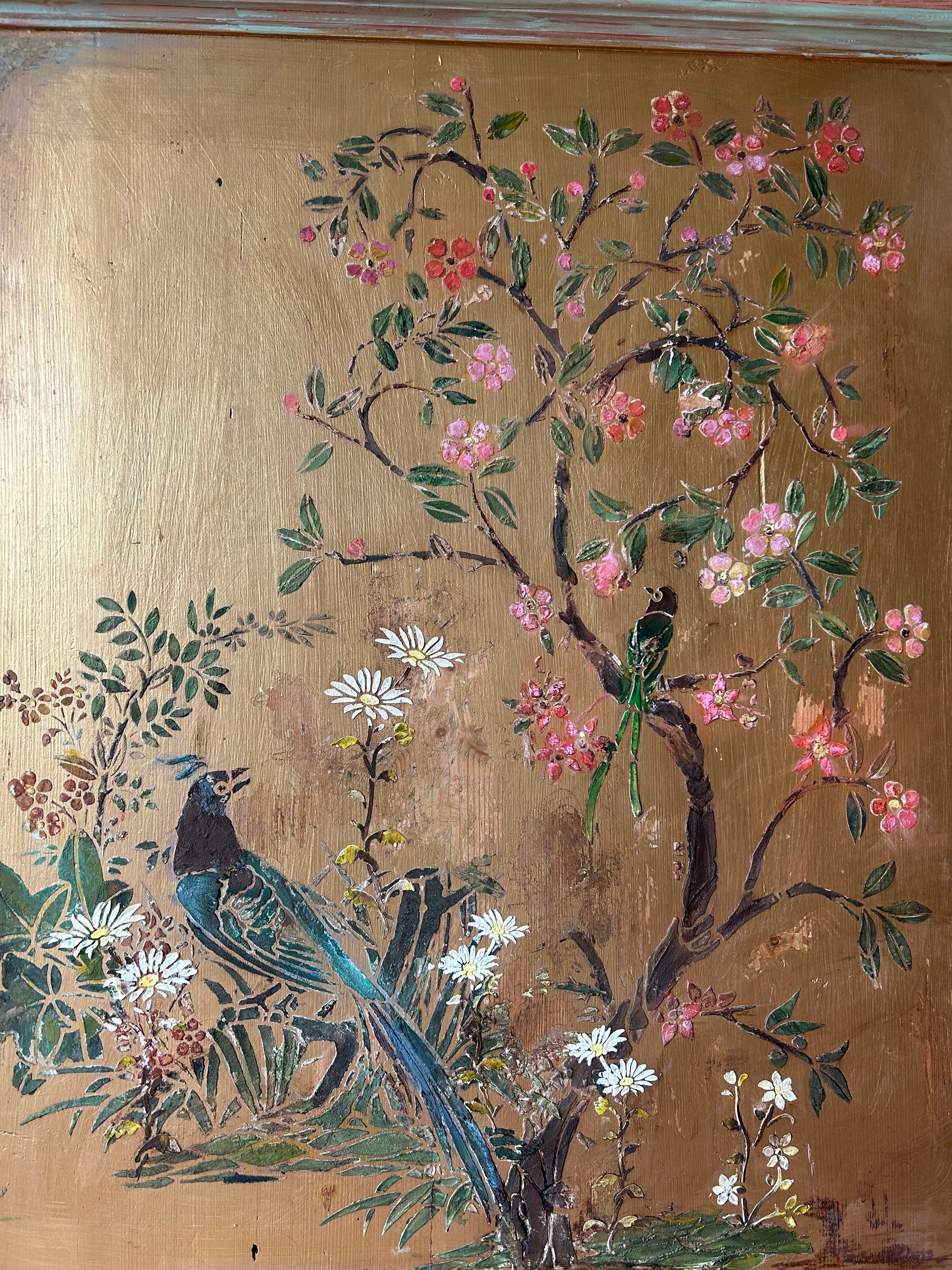 Vintage Painted Pine Armoire/Linen Press with Inlaid Chinoiserie