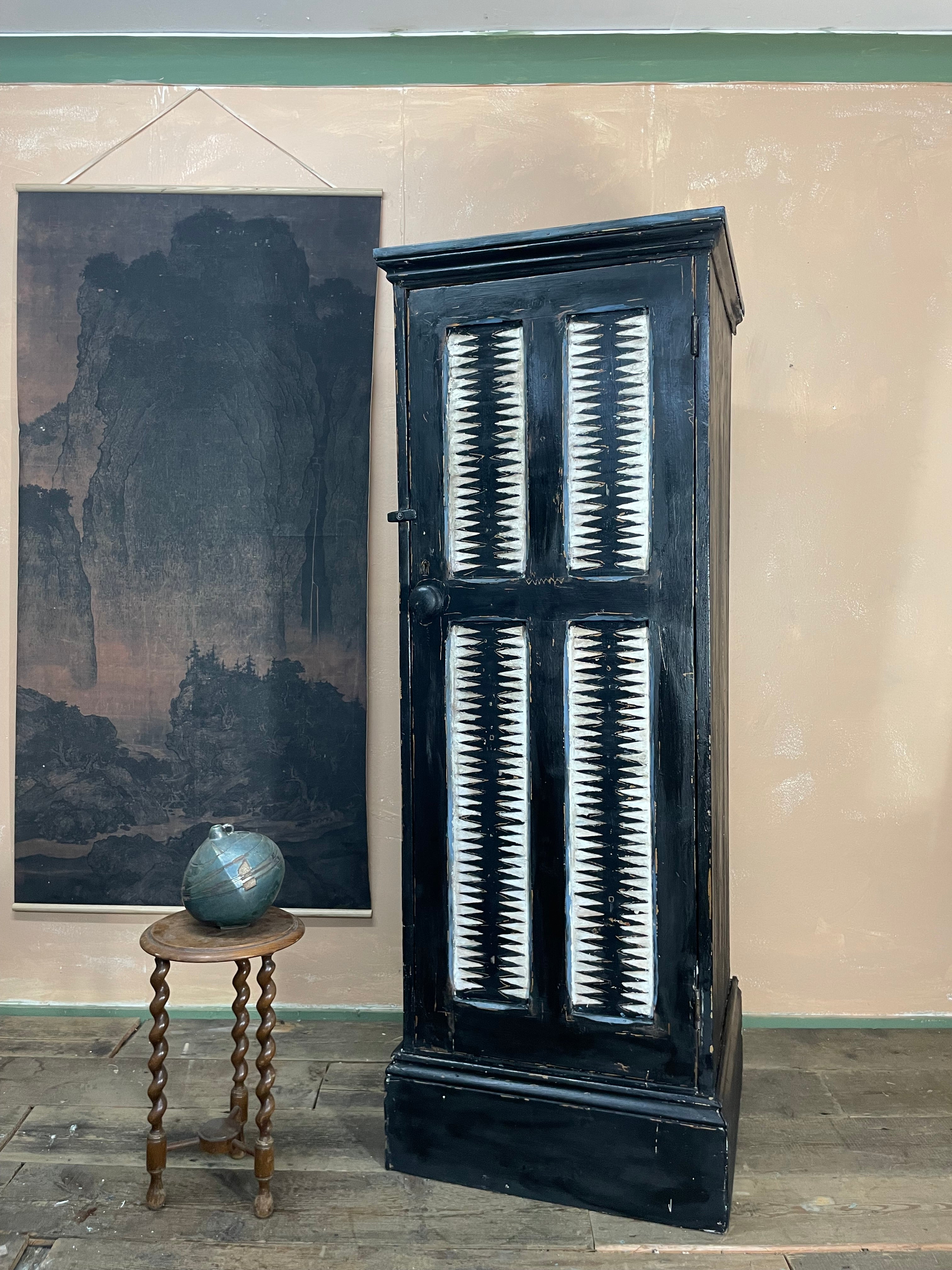 Antique Painted Pine Folk Art Cupboard