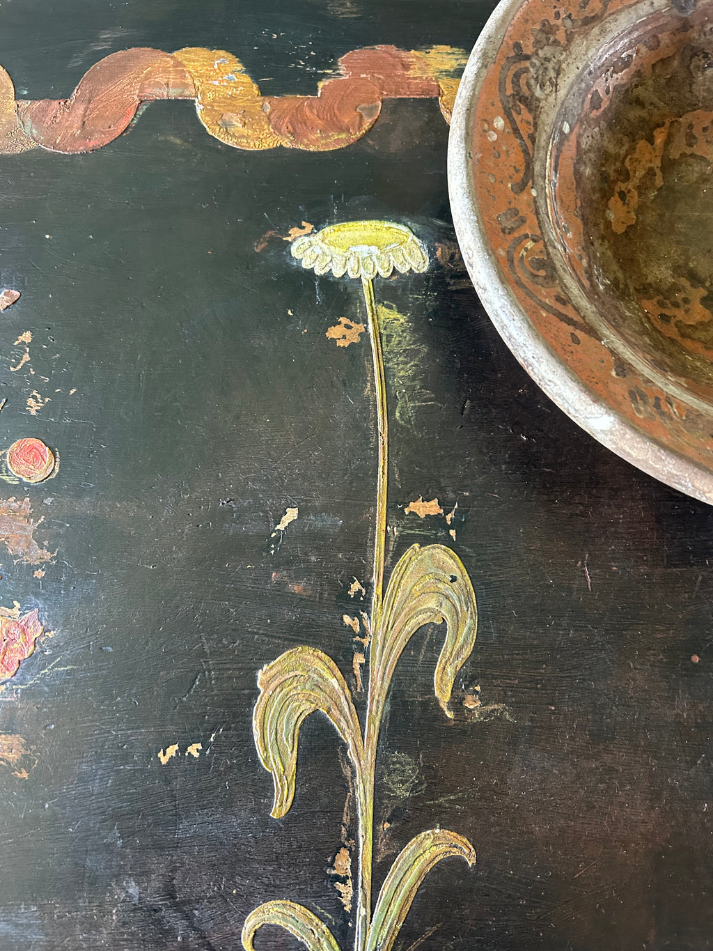 Vintage Painted Coffee Table with Folk Art Design