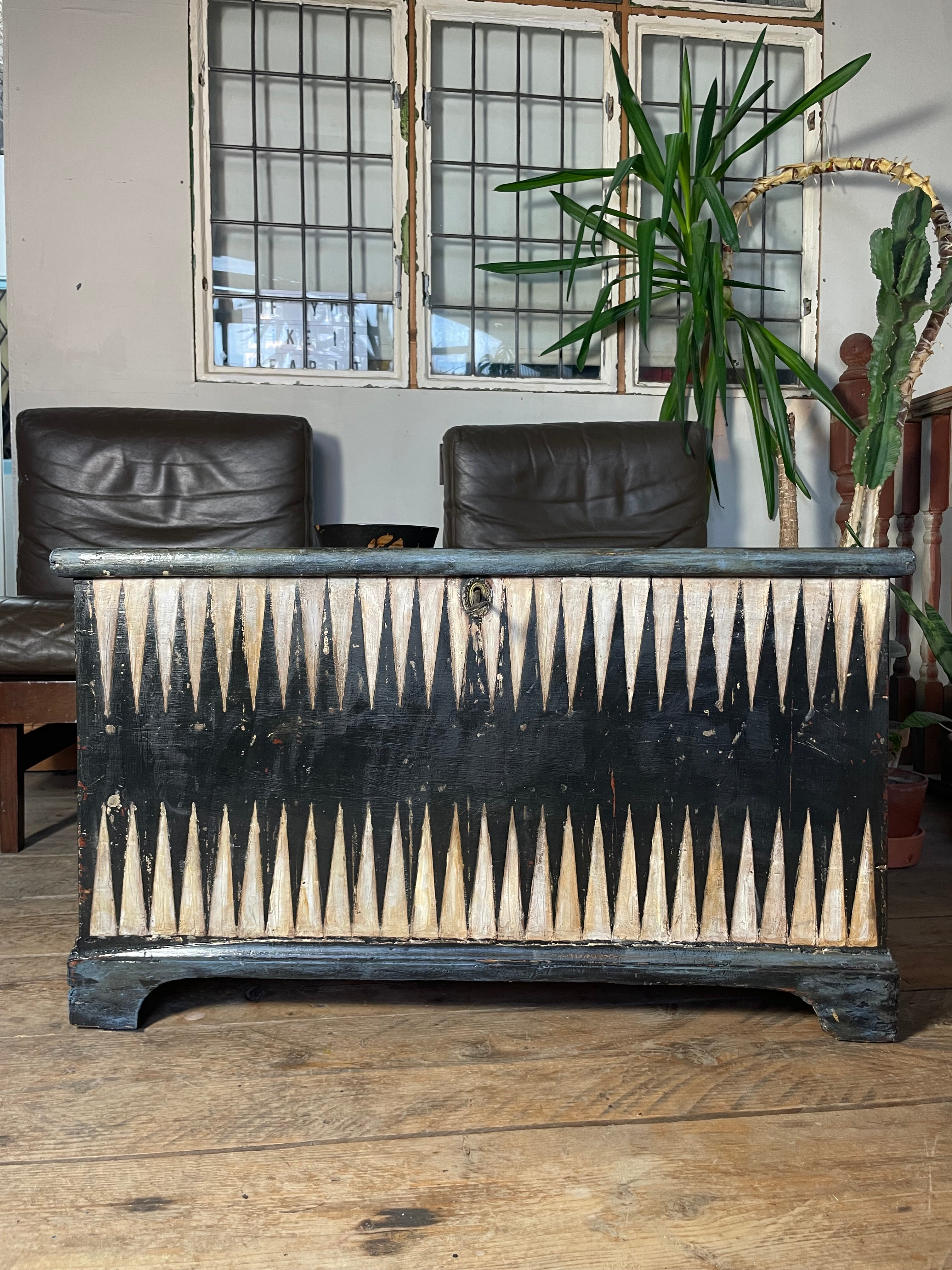 Vintage Pine Folk Art Blanket Storage Box