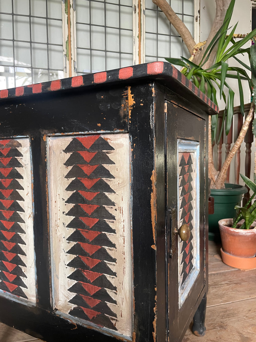 Vintage Painted Pine Folk Art Cupboard/ Bedside Table