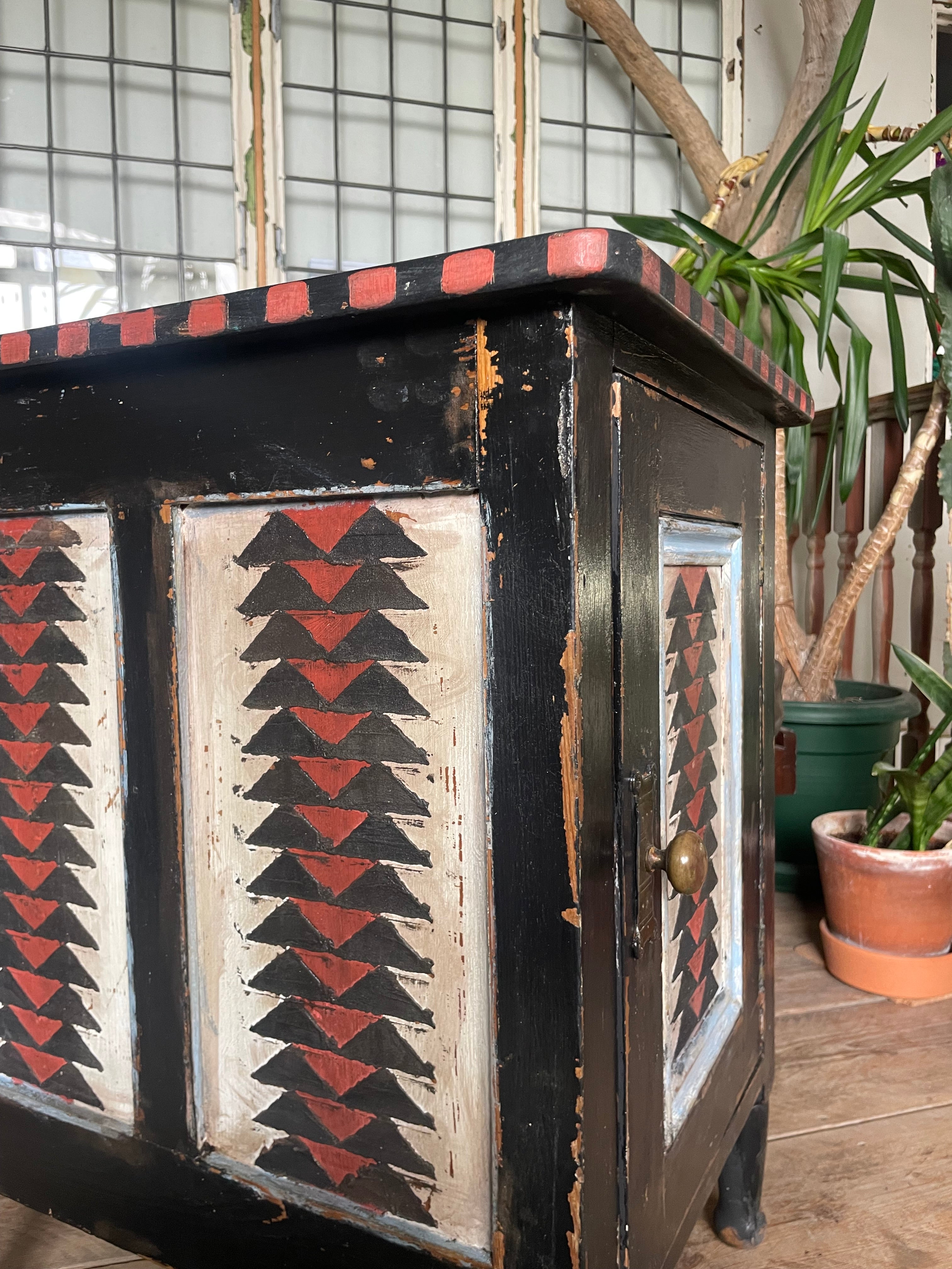 Vintage Painted Pine Folk Art Cupboard/ Bedside Table