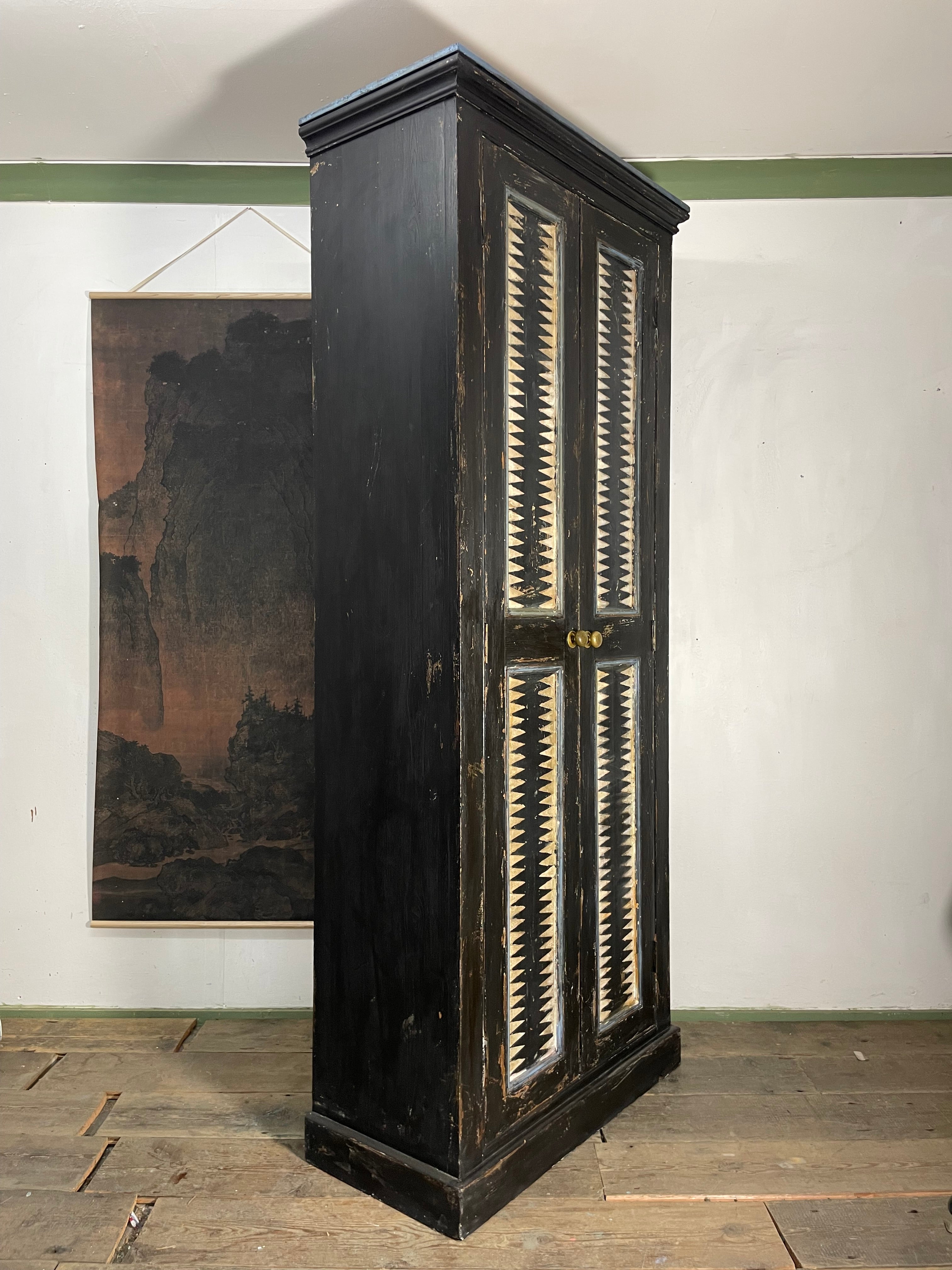 Vintage Painted Pine Folk Art Cupboard