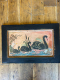 Reclaimed Door Wallhanging with Black Swan Chinoiserie