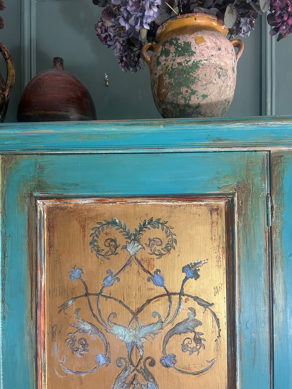 Vintage French Linen Press/Wardrobe with Chinoiserie