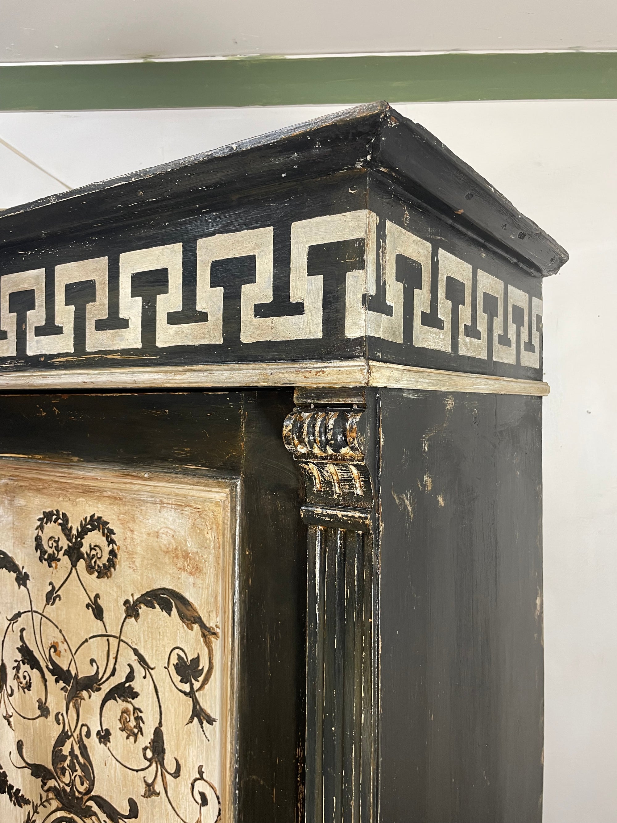 Vintage Painted Pine Wardrobe with Versailles Panel