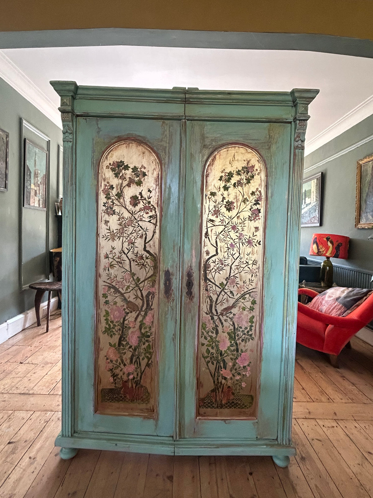 Vintage Armoire with Chinoiserie Panels