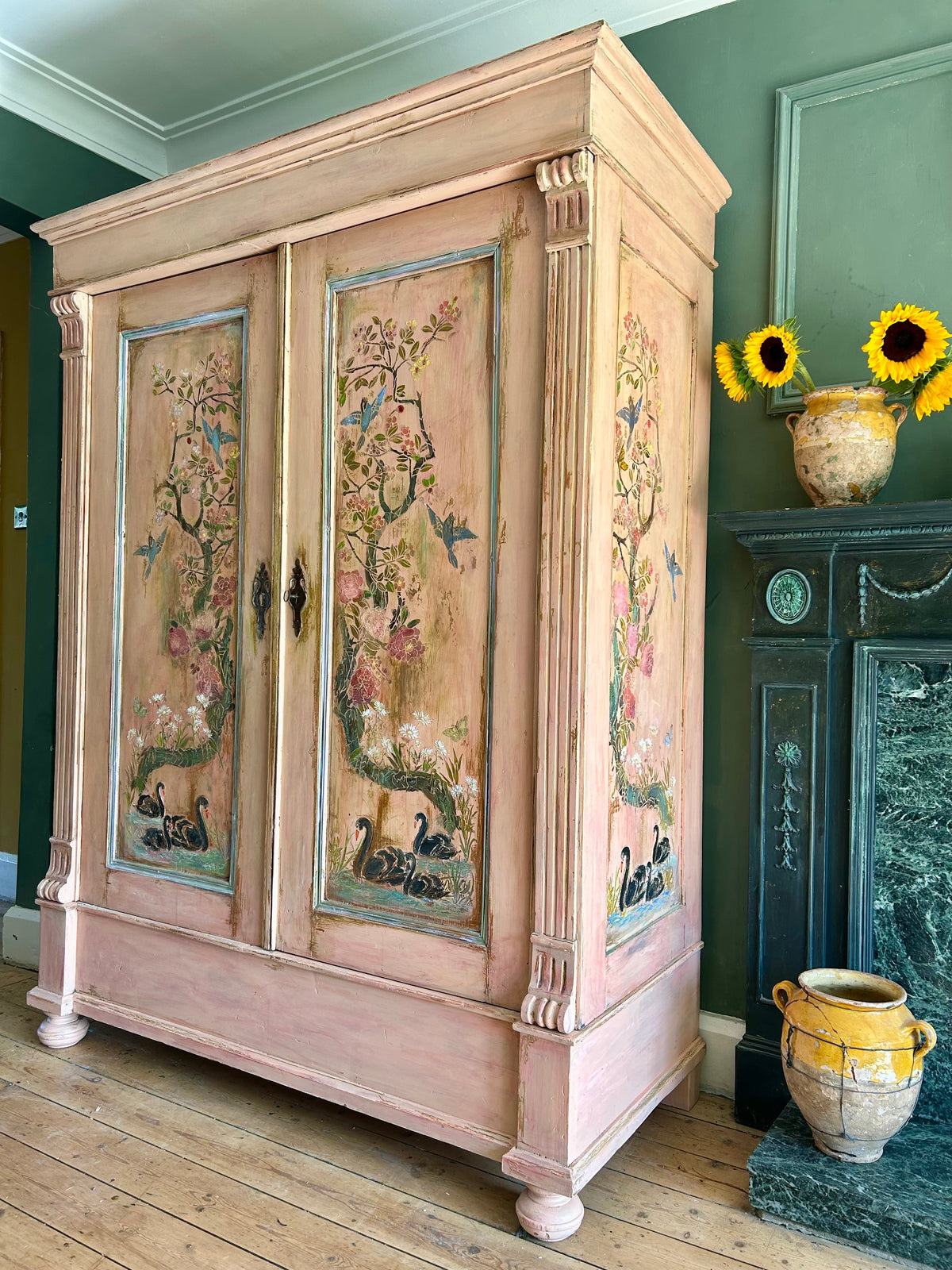Vintage French Wardrobe with Swan Chinoiserie