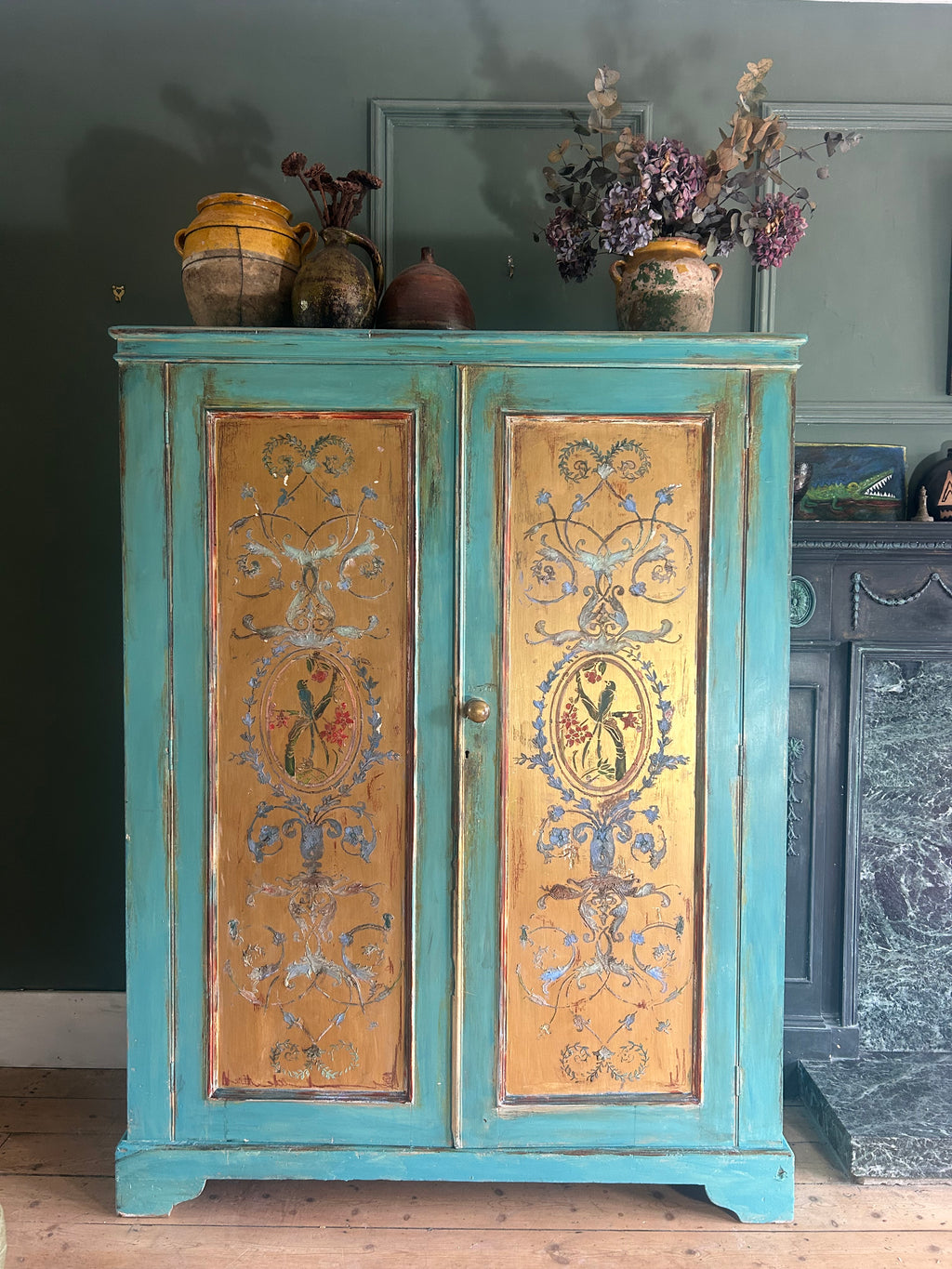 Vintage French Linen Press/Wardrobe with Chinoiserie
