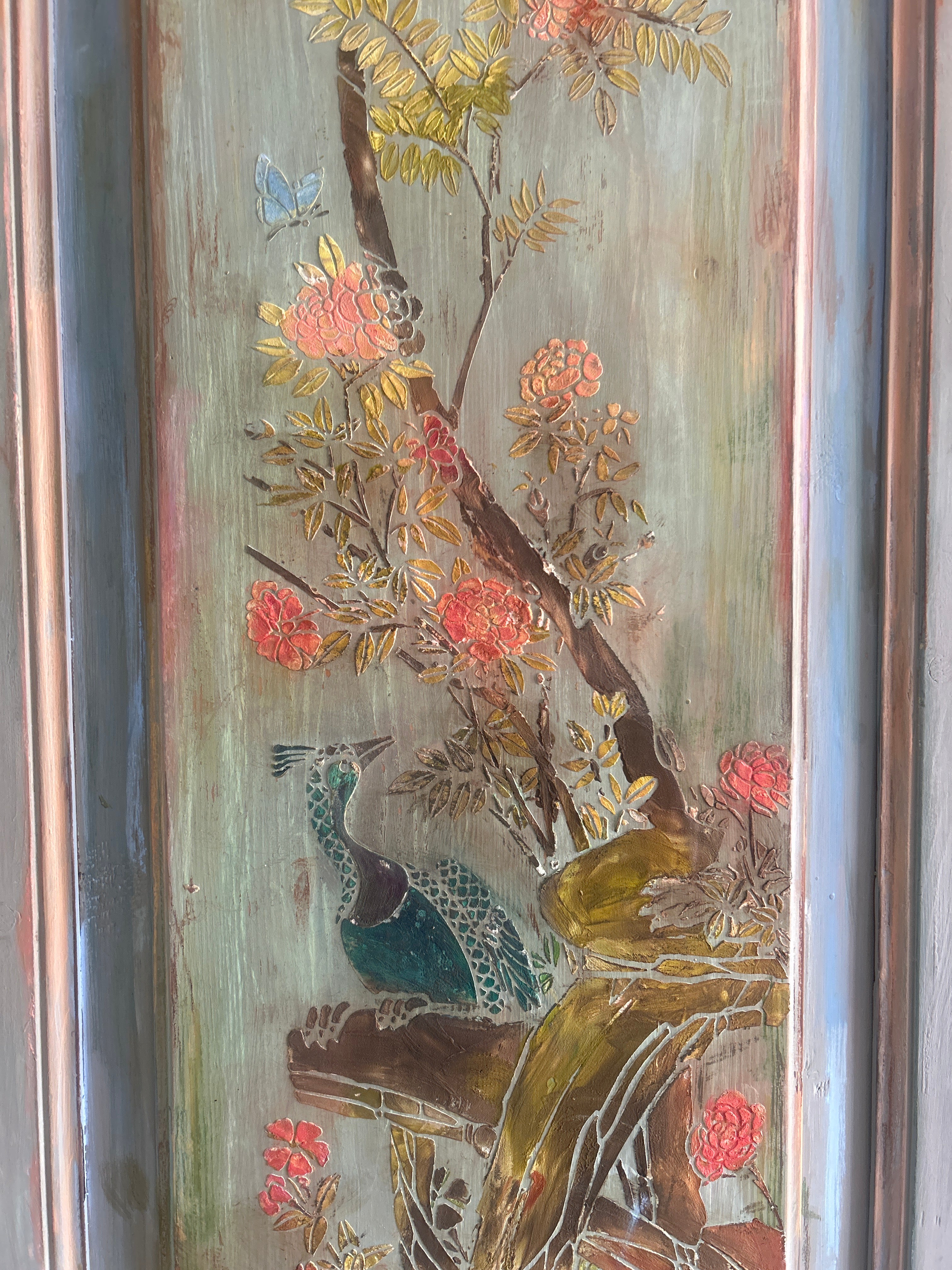 Vintage Painted Double wardrobe with Inlaid Chinoiserie