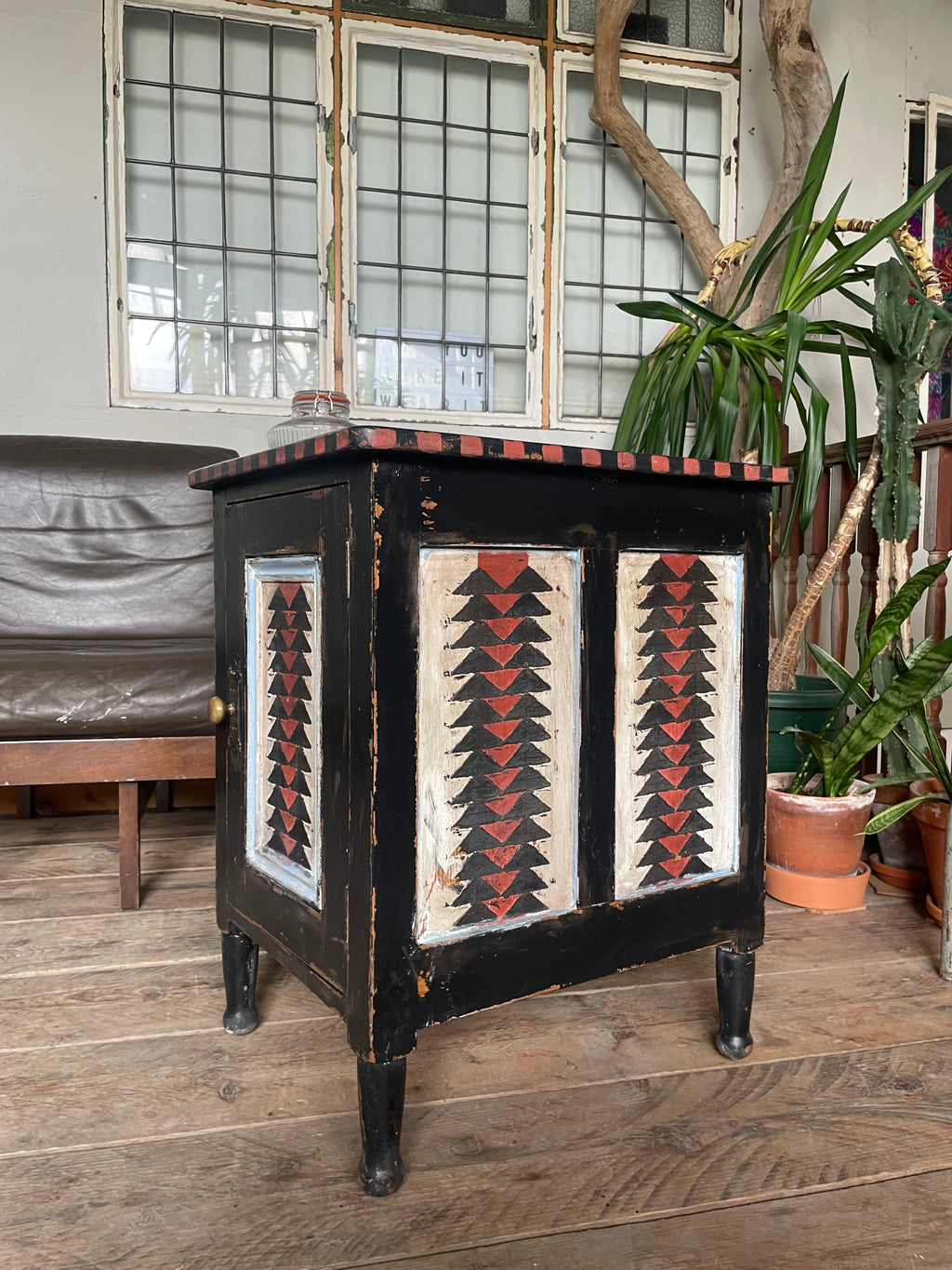 Vintage Painted Pine Folk Art Cupboard/ Bedside Table