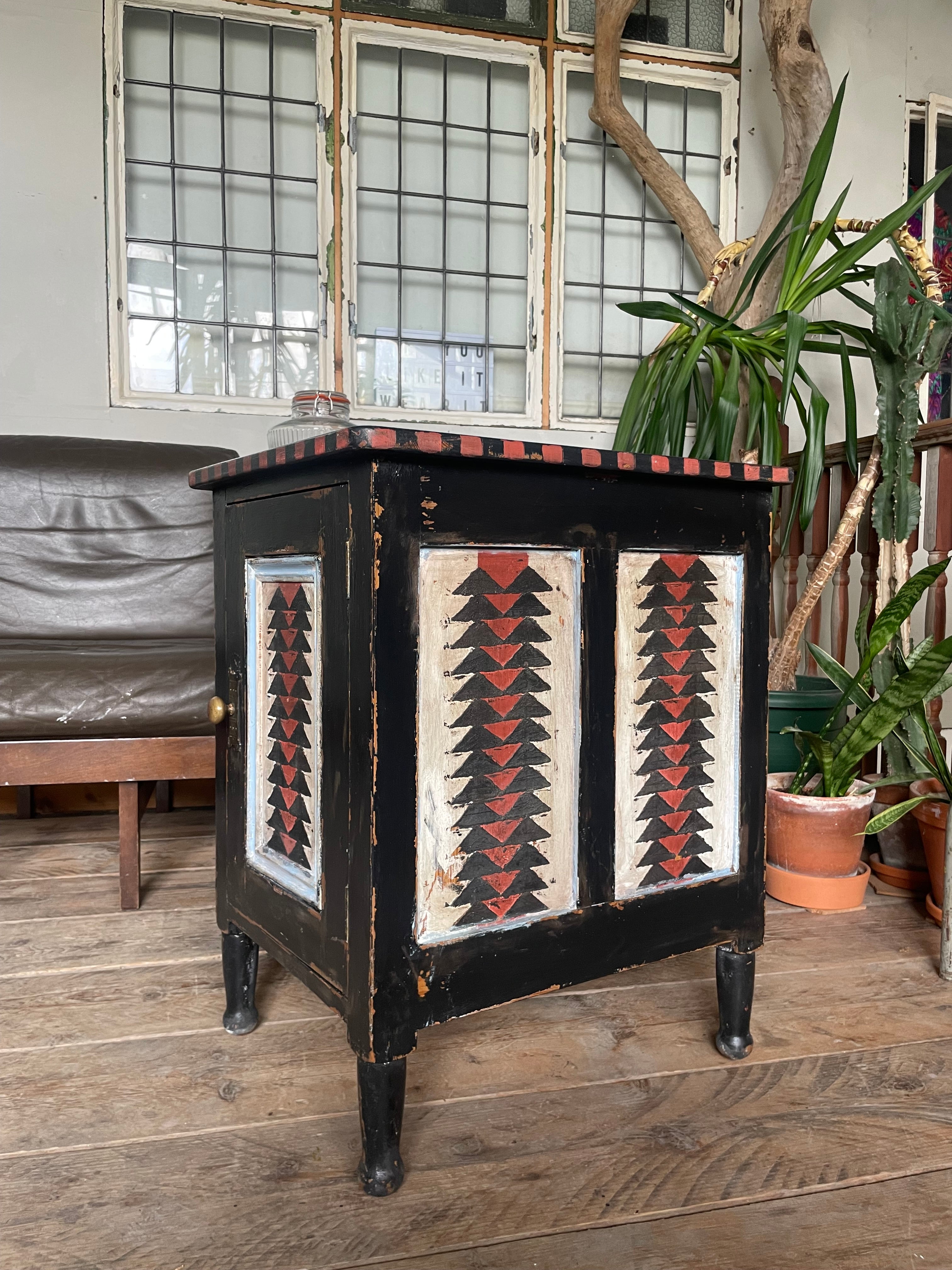 Vintage Painted Pine Folk Art Cupboard/ Bedside Table