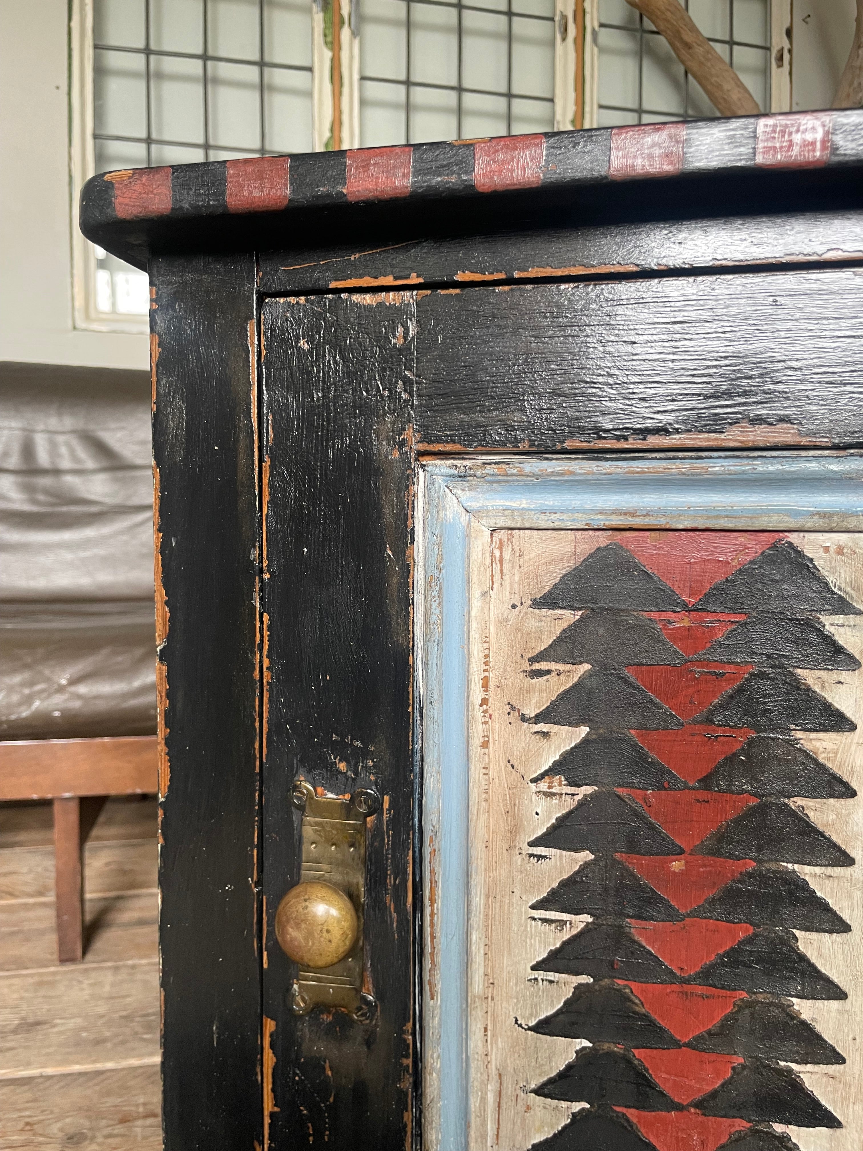 Vintage Painted Pine Folk Art Cupboard/ Bedside Table