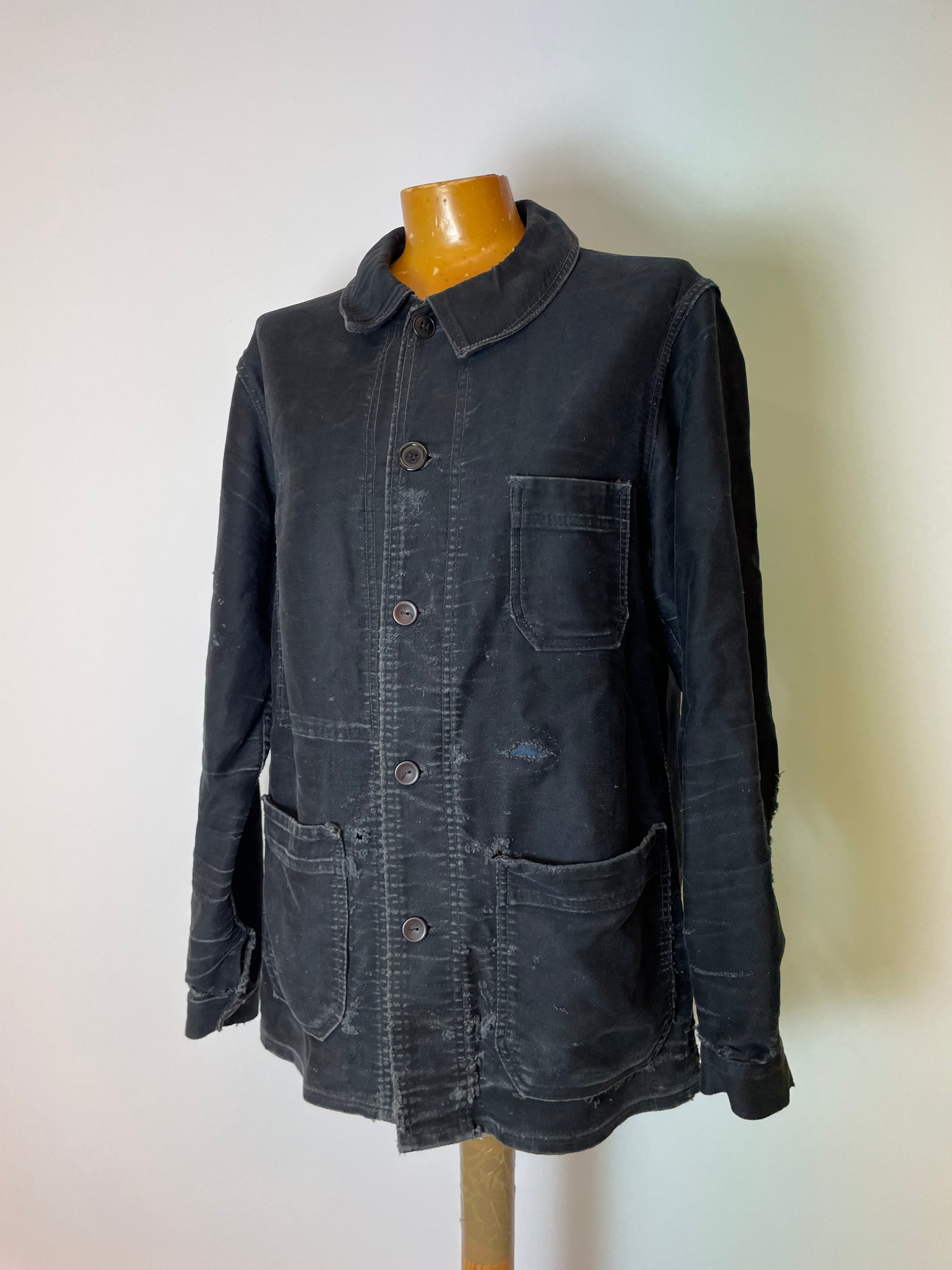 Vintage French Black Moleskin Chore Jacket