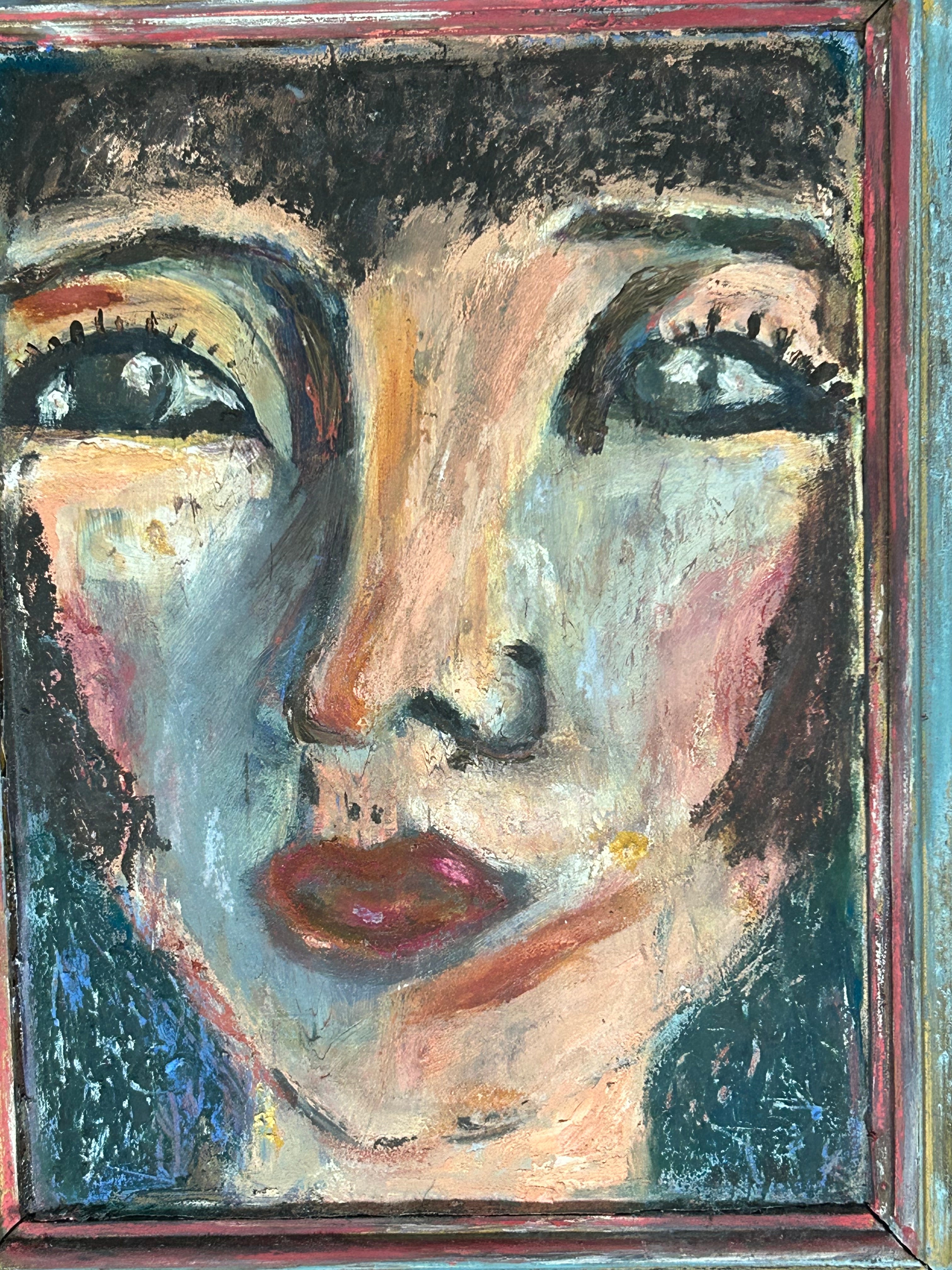 Reclaimed Church Pew Door Wallhanging with Vintage French painting