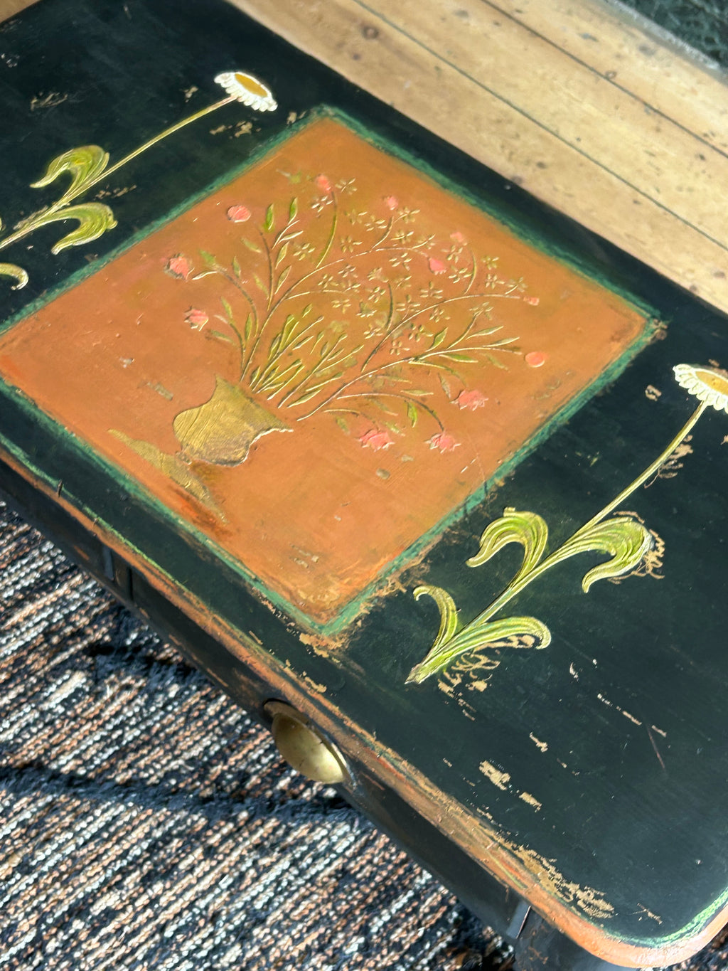 Vintage Folk Art Painted Coffee Table