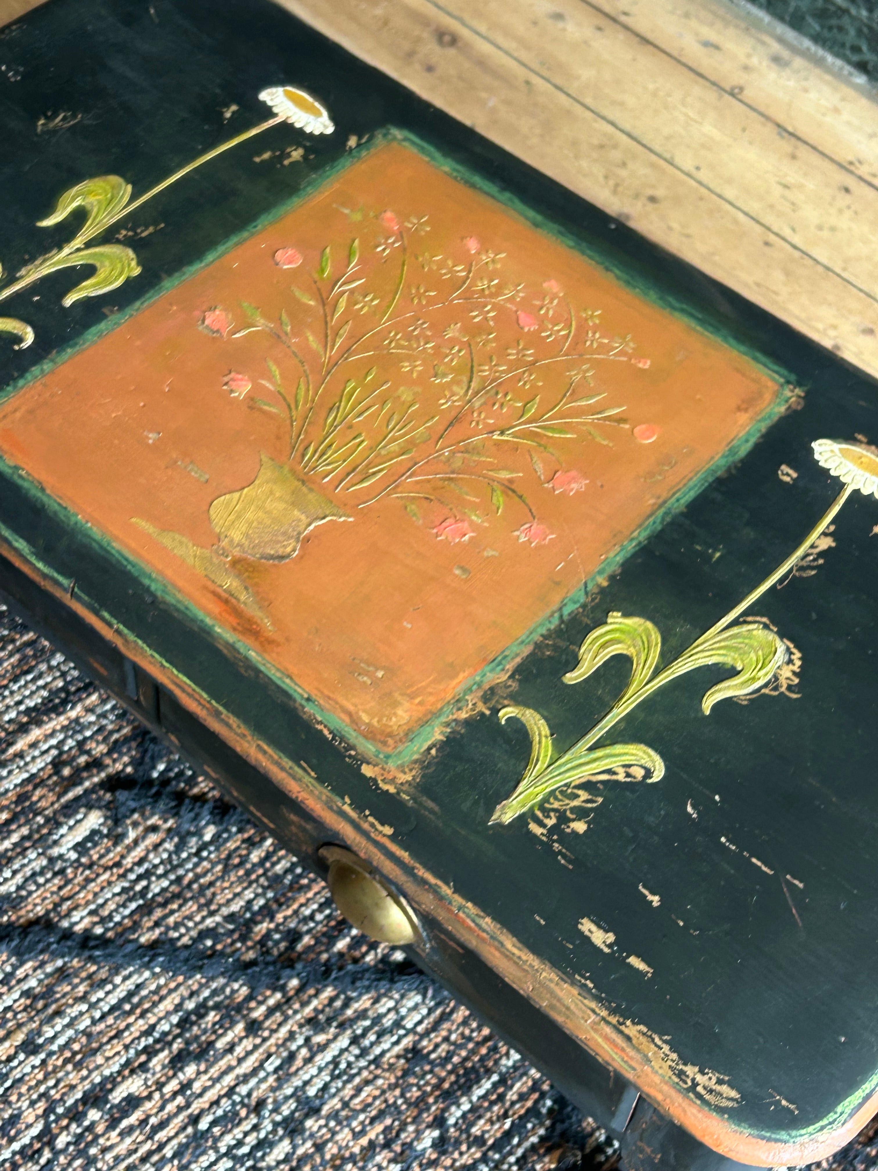 Vintage Folk Art Painted Coffee Table