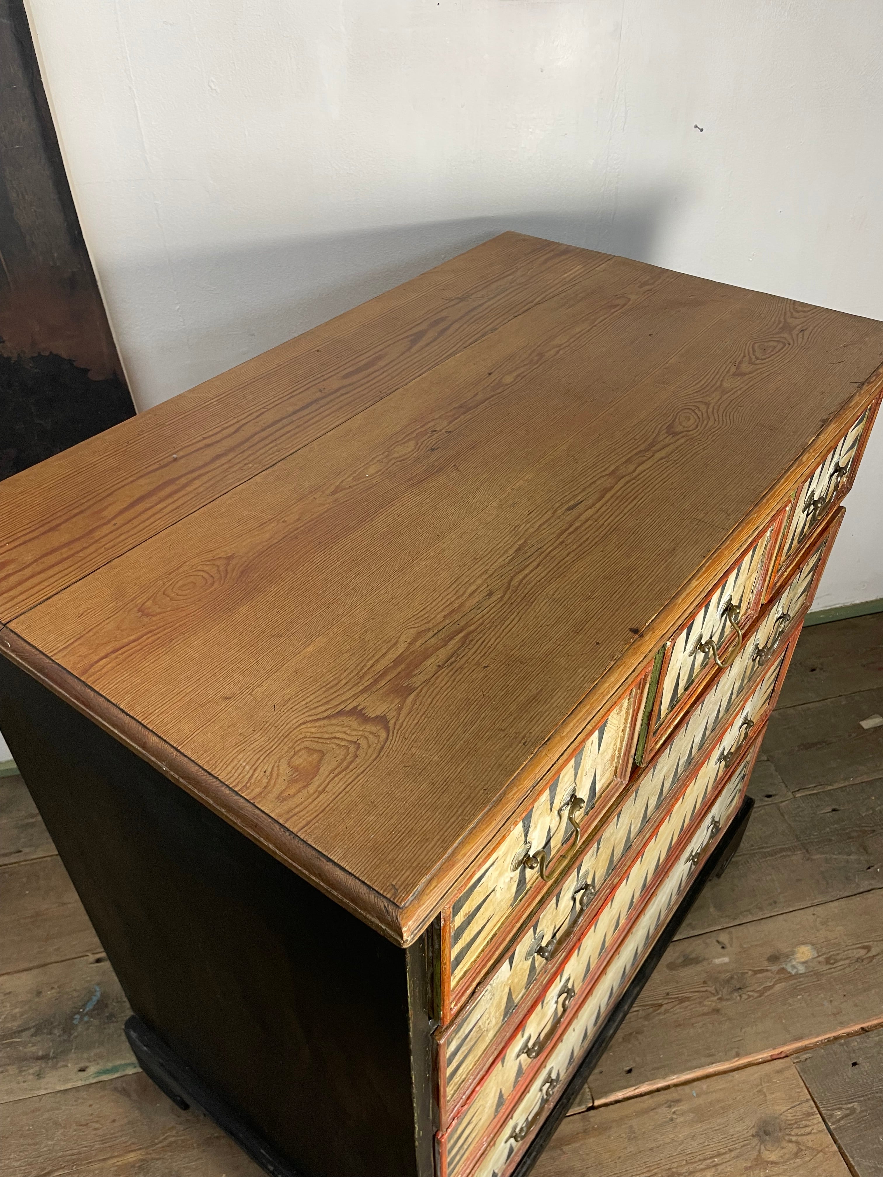 Vintage Painted Pine Folk Art Chest of Drawers