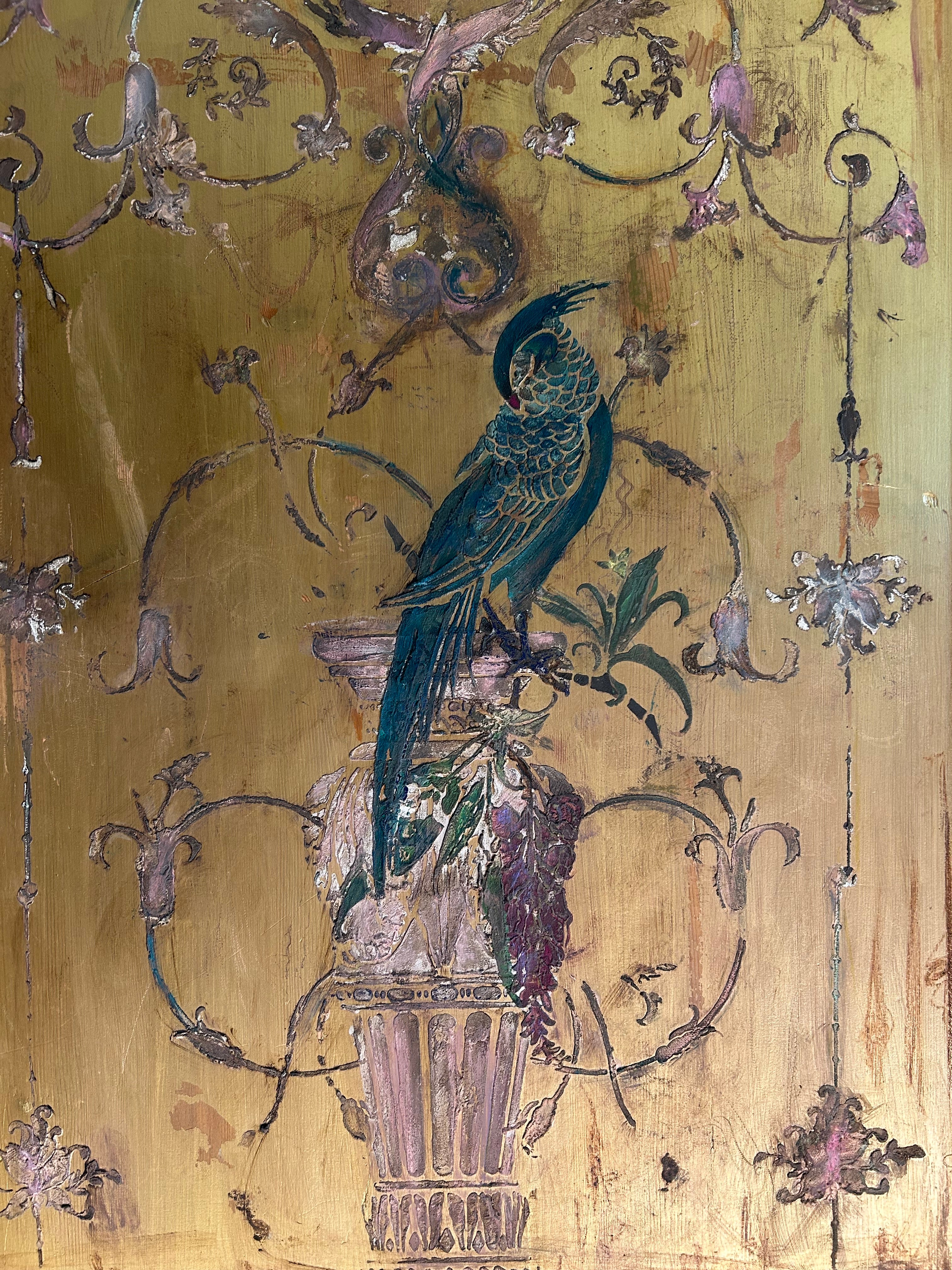 Vintage Painted Hall Cupboard/ Armoire with Chinoiserie Panel