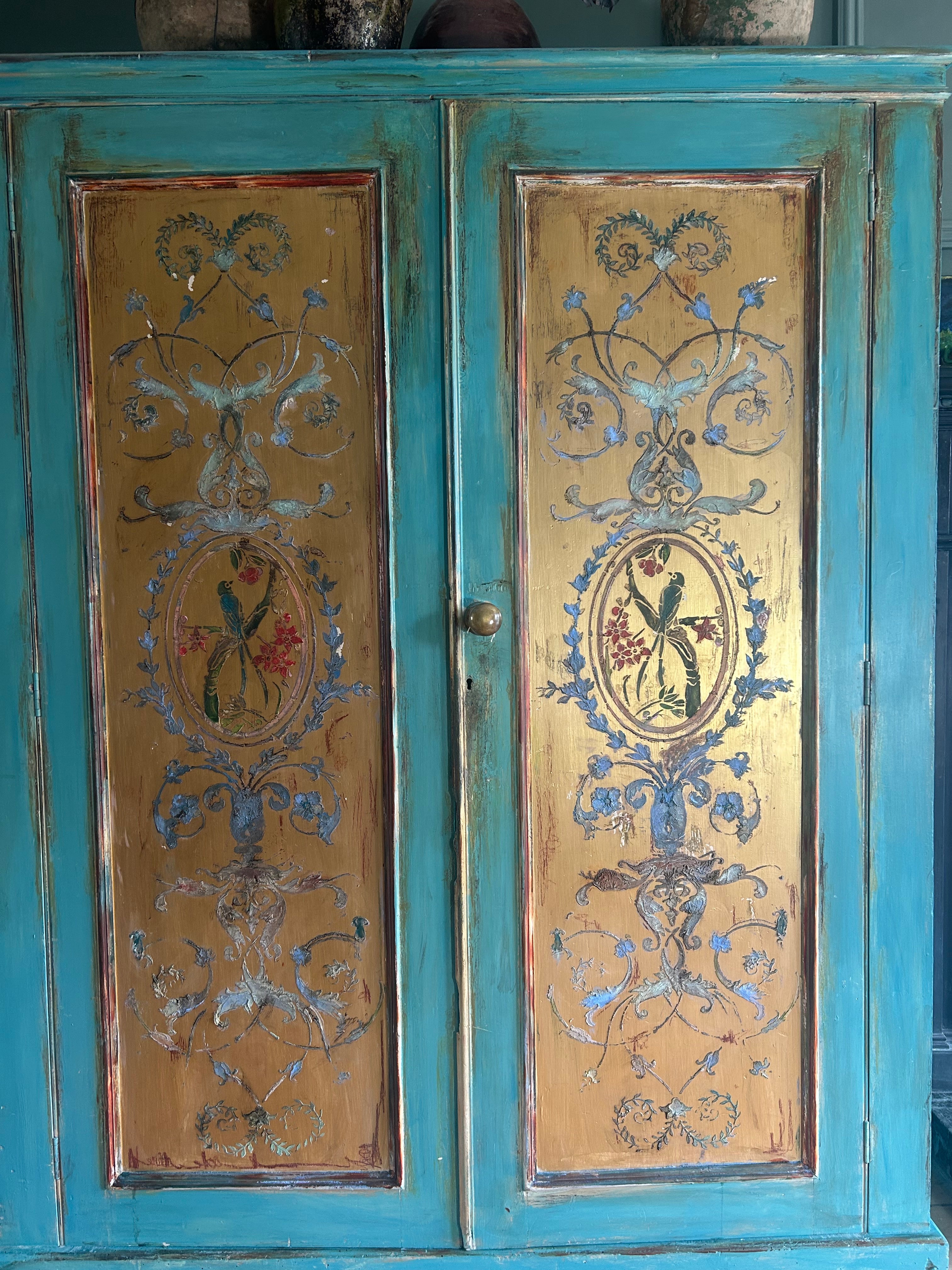 Vintage French Linen Press/Wardrobe with Chinoiserie