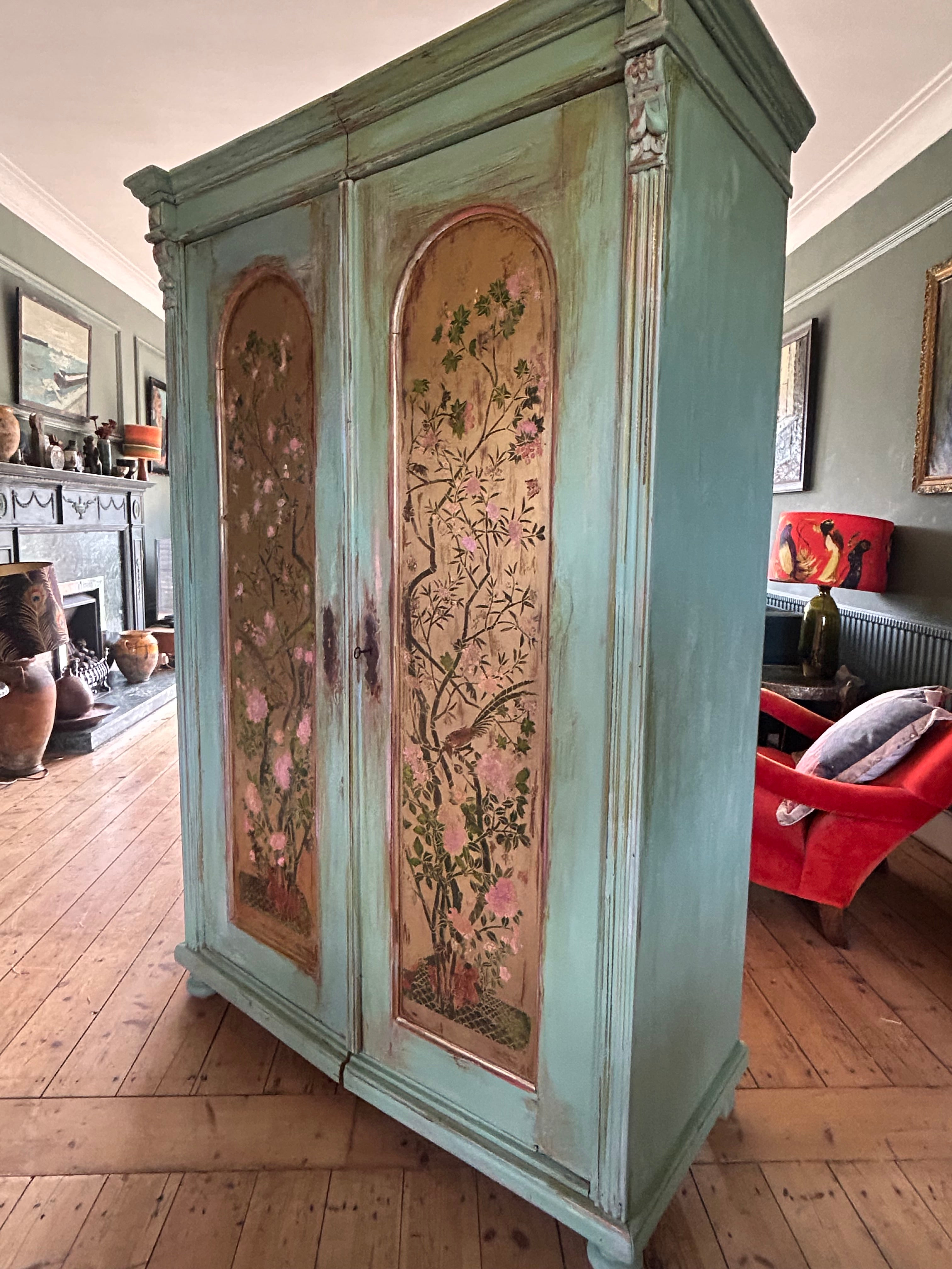 Vintage Armoire with Chinoiserie Panels