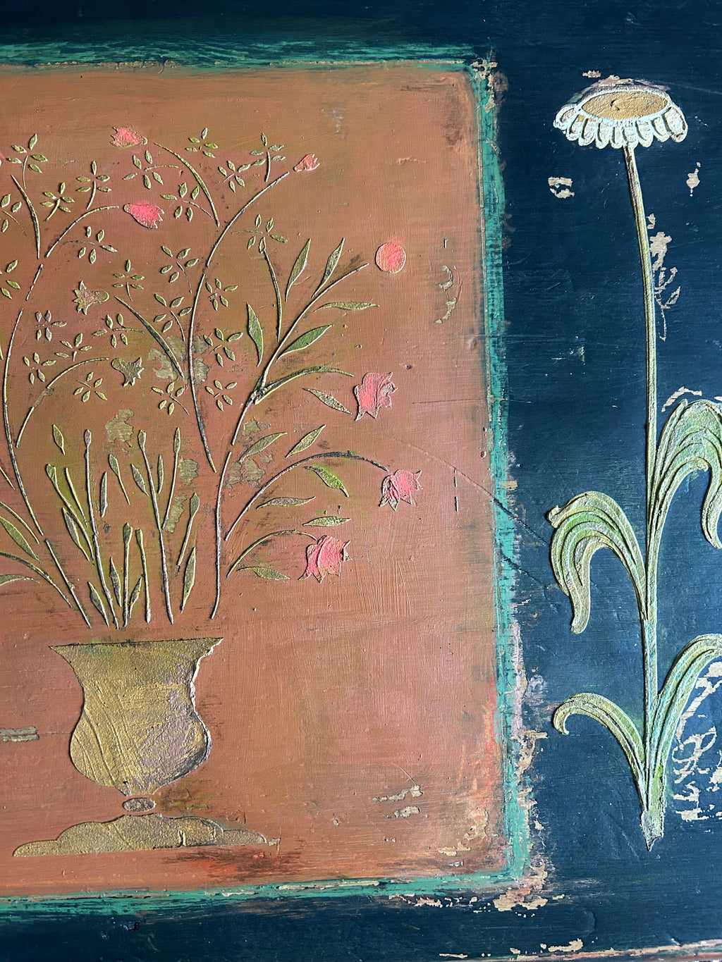 Vintage Folk Art Painted Coffee Table