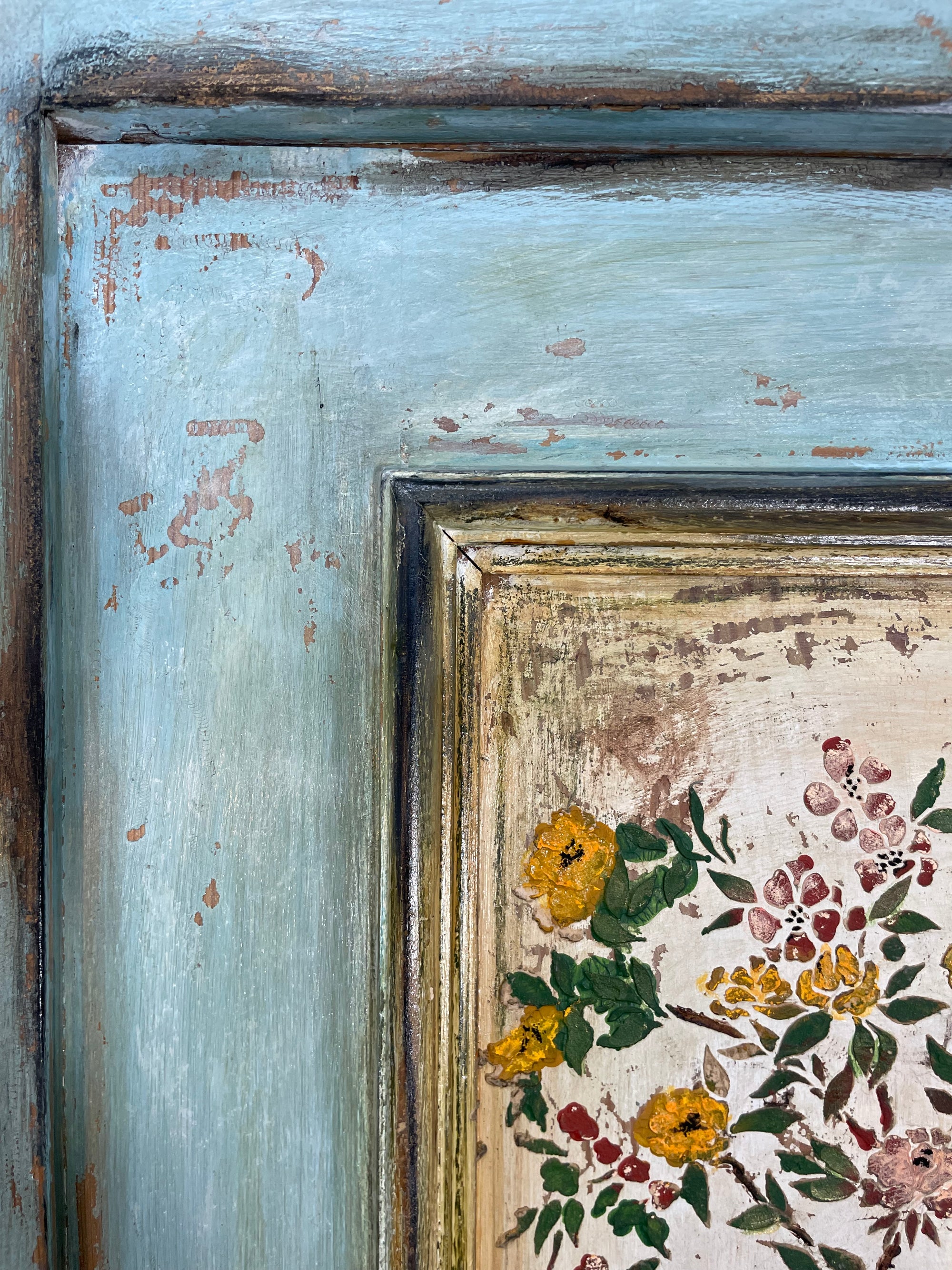 Vintage French Painted Pine Armoire with Chinoiserie Panels