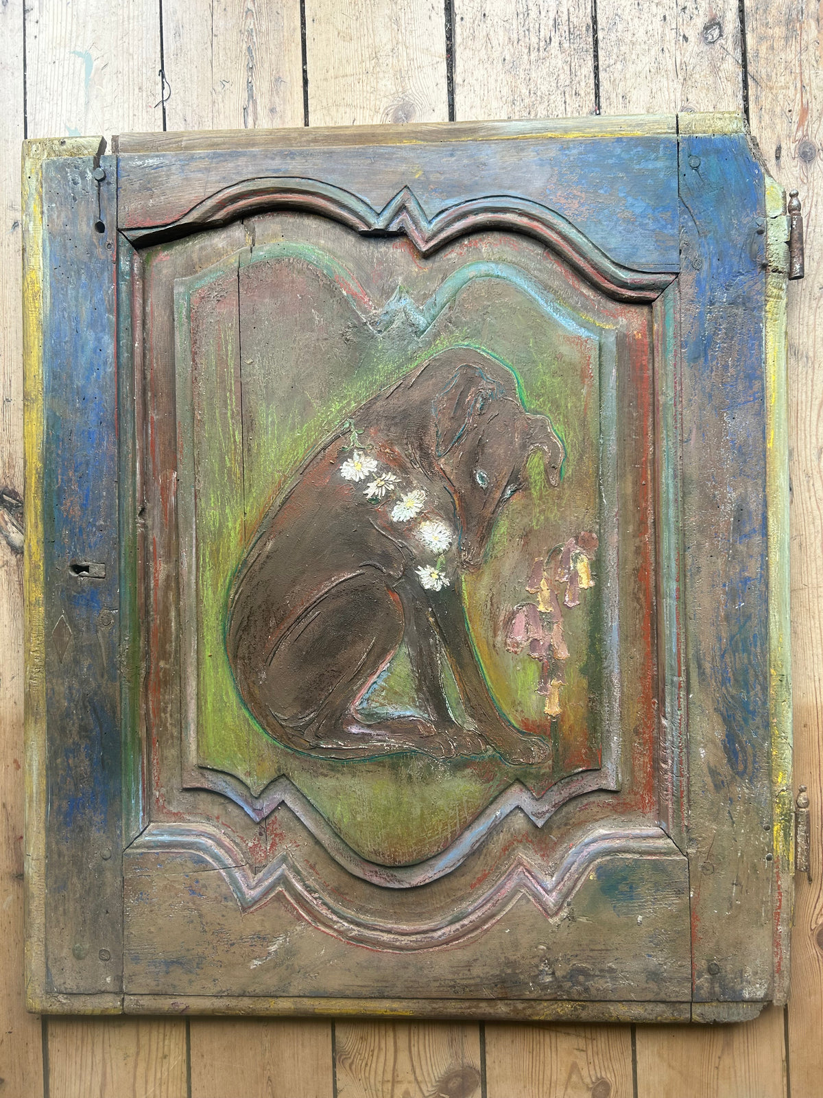 Reclaimed Door Wallhanging with Hound
