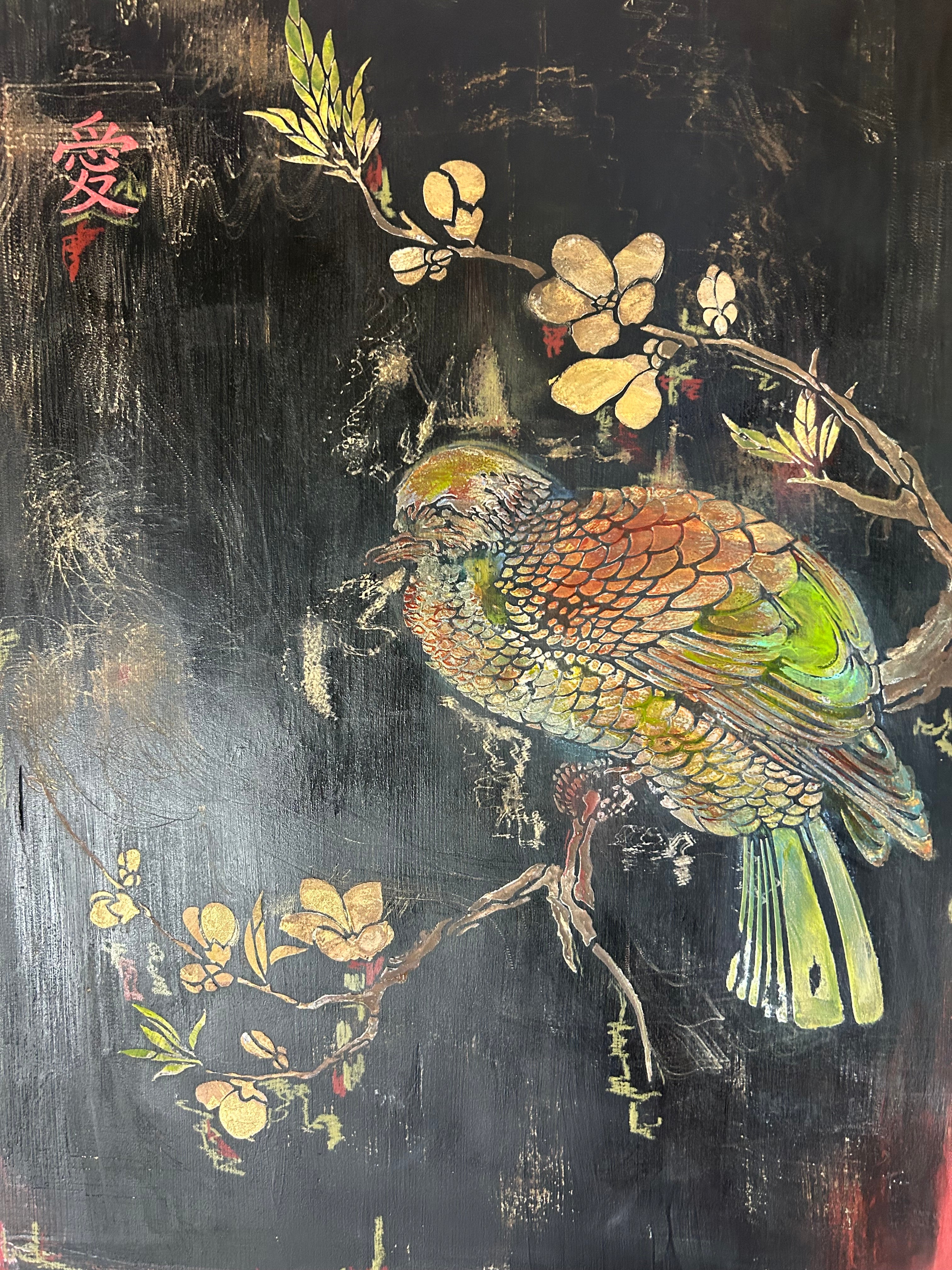 Vintage Painted Pine Linen Press with Inlaid Chinoiserie. RESERVED