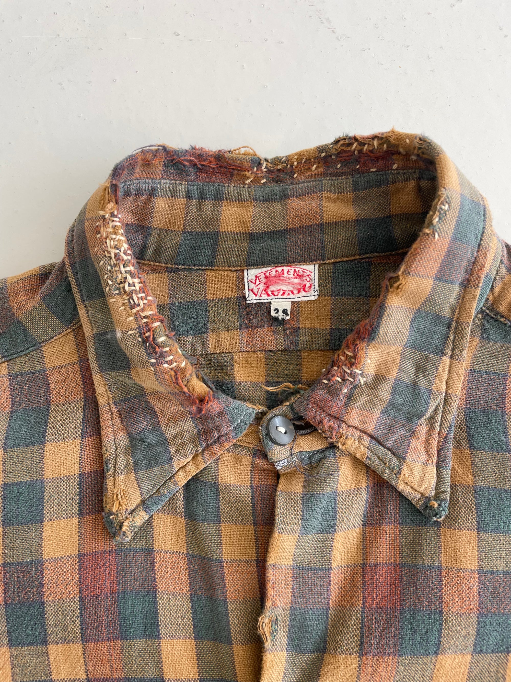 Vintage French Plaid Darned Shirt