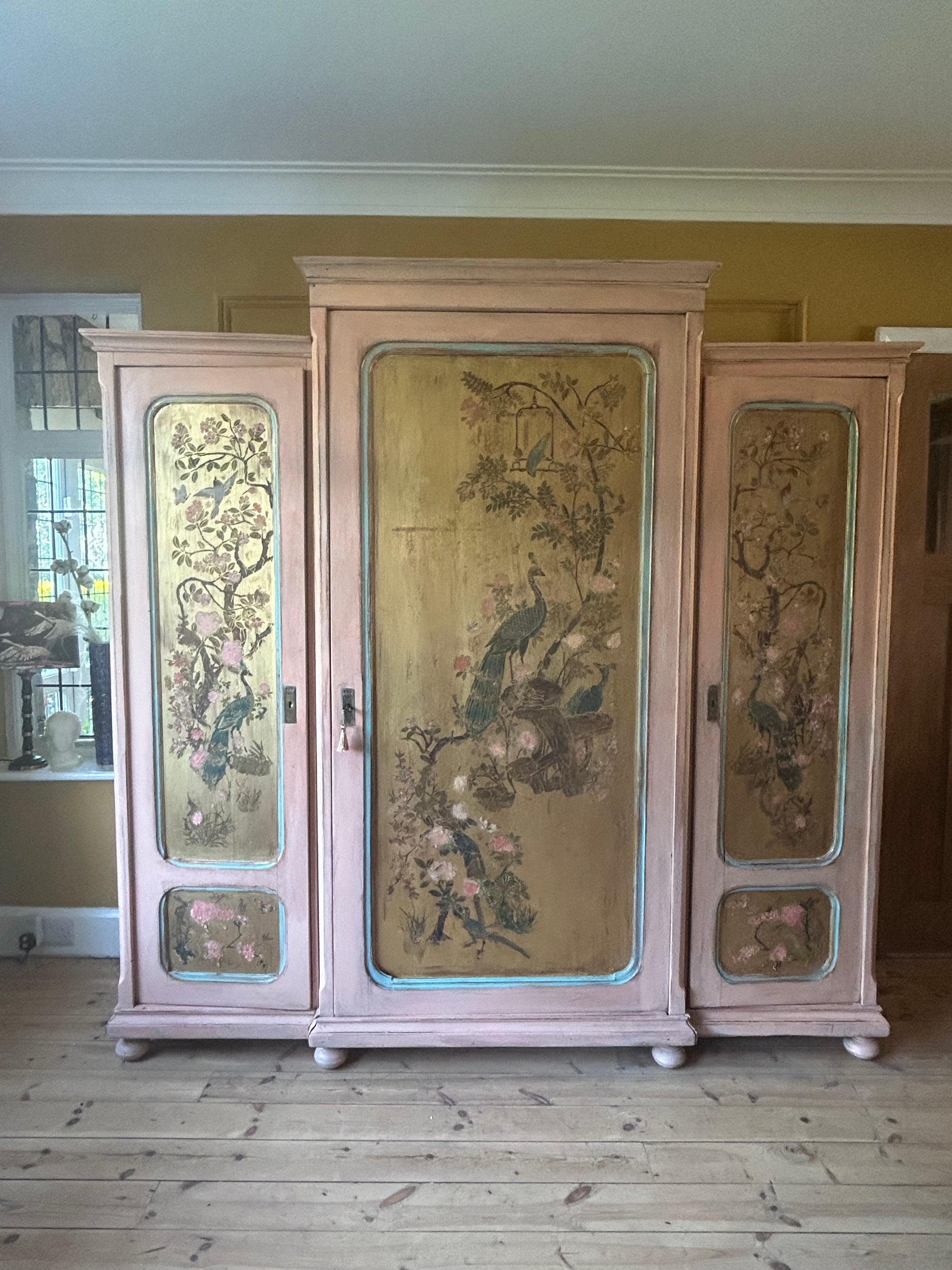 Vintage Painted Pine Triple Wardrobe