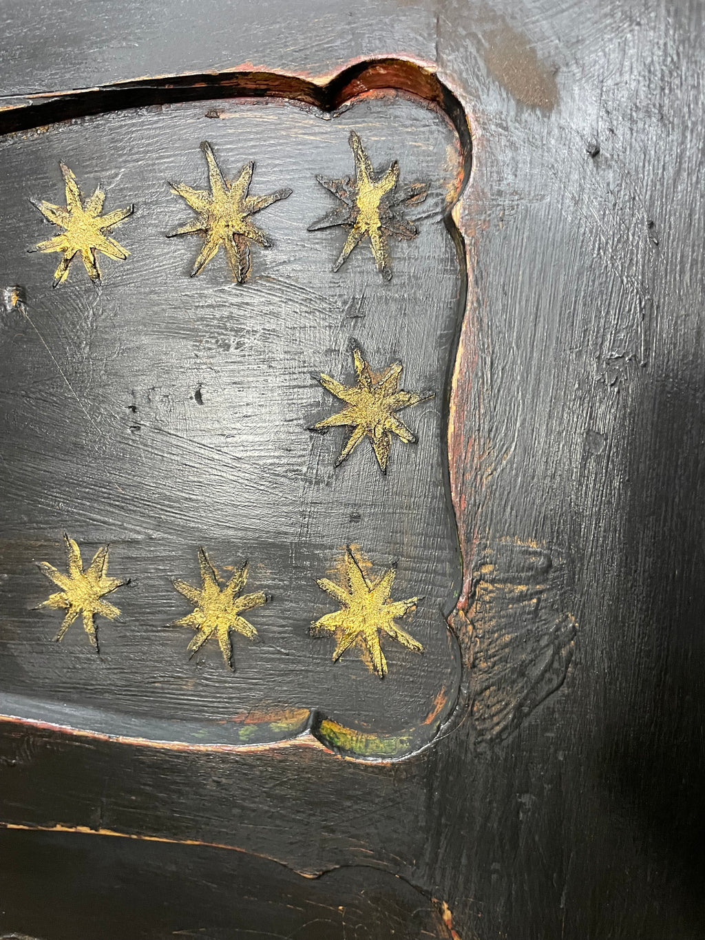 Vintage Painted Pine Folk Art Celestial Wardrobe