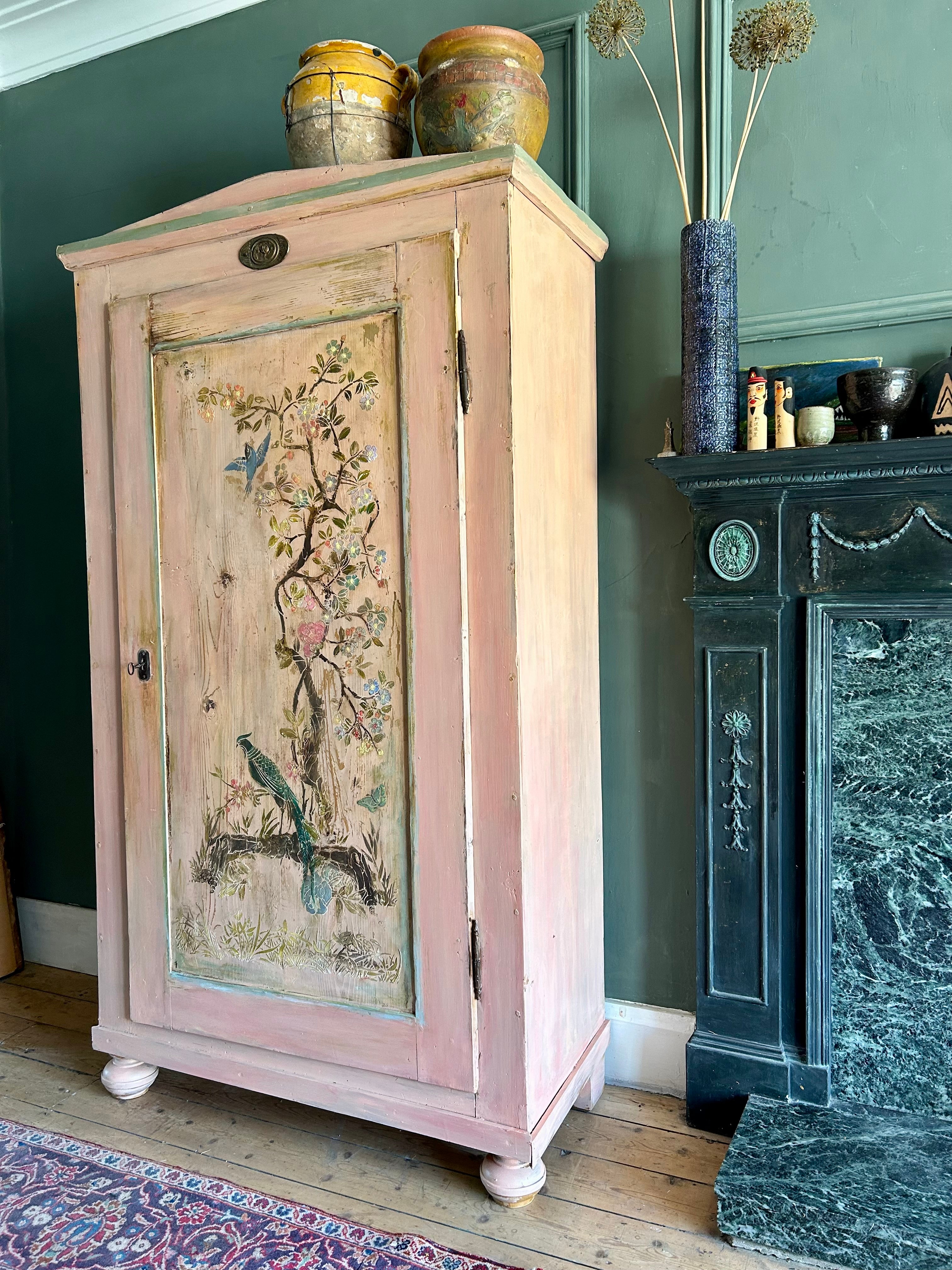 Vintage French Armoire with Chinoiserie Panel