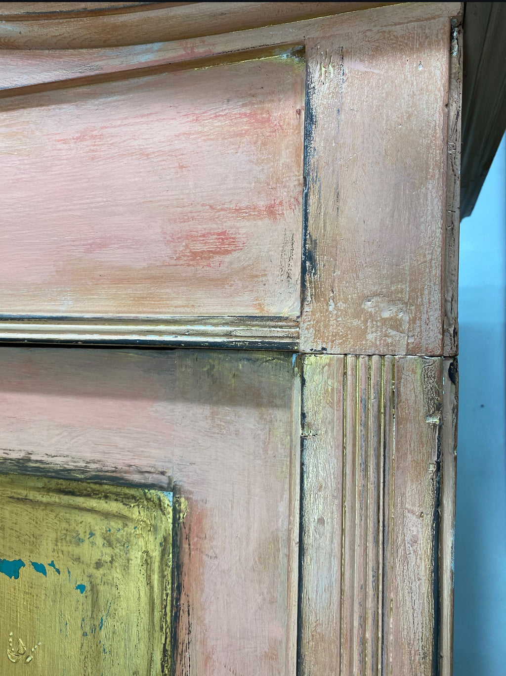 Vintage Pine Knockdown Painted Wardrobe with Chinoiserie Panels