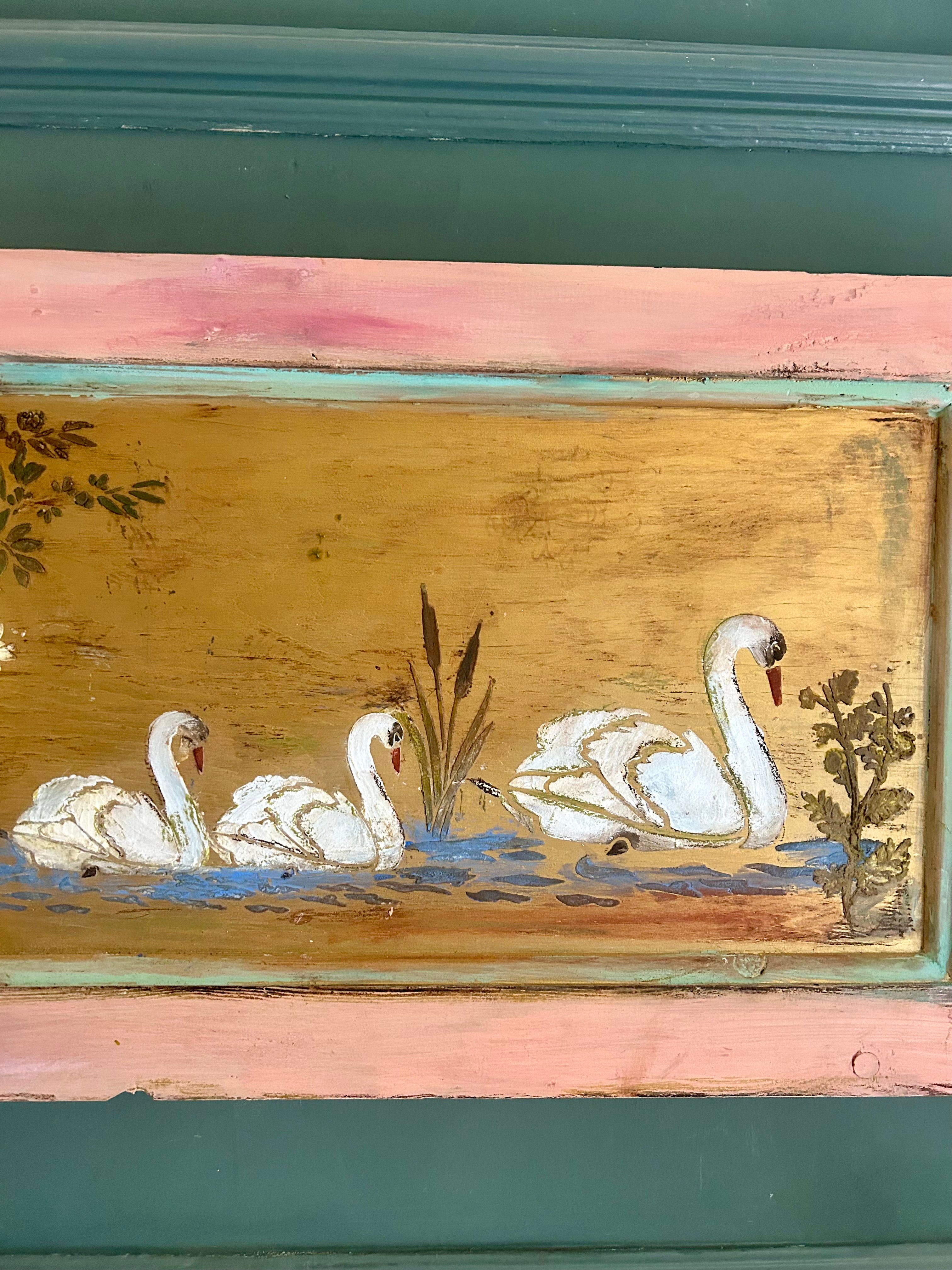 Reclaimed Door Wallhanging with Swan Chinoiserie