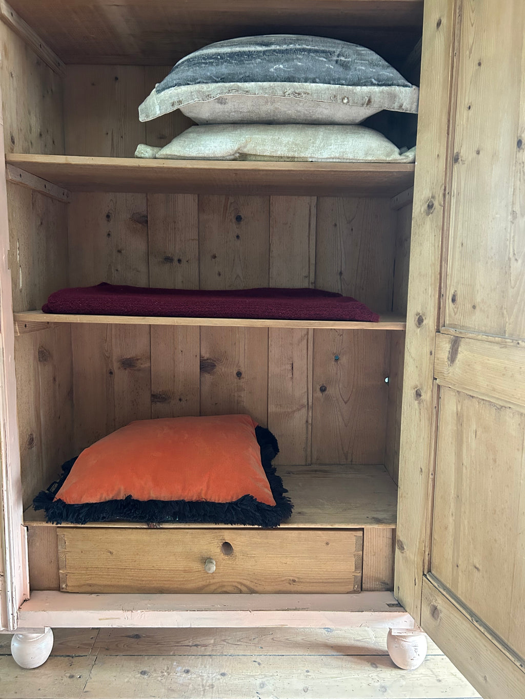 Vintage Painted Pine Cupboard with Inlaid Chinoiserie