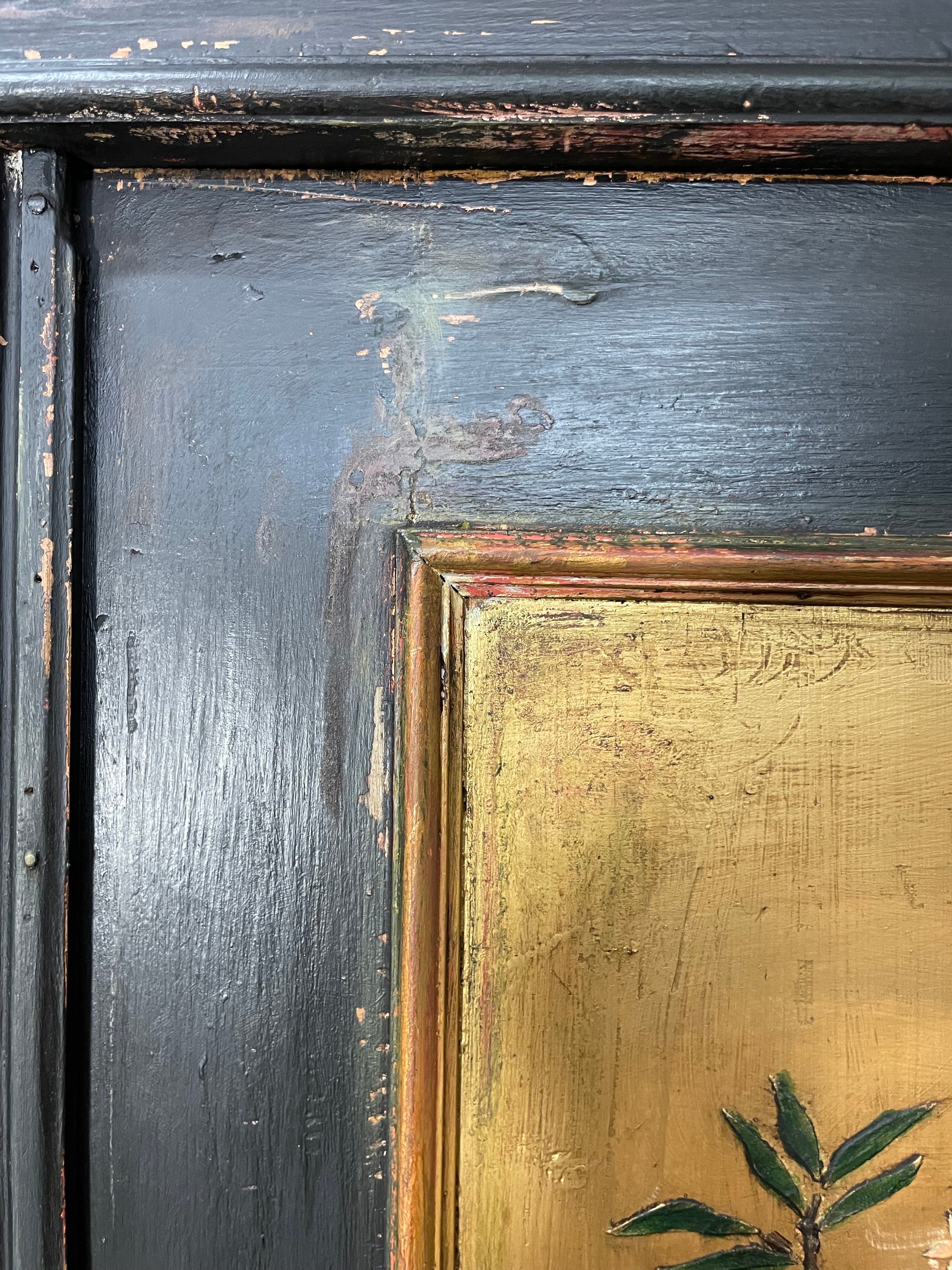 Vintage Painted Pine Wardrobe with Chinoiserie Panels