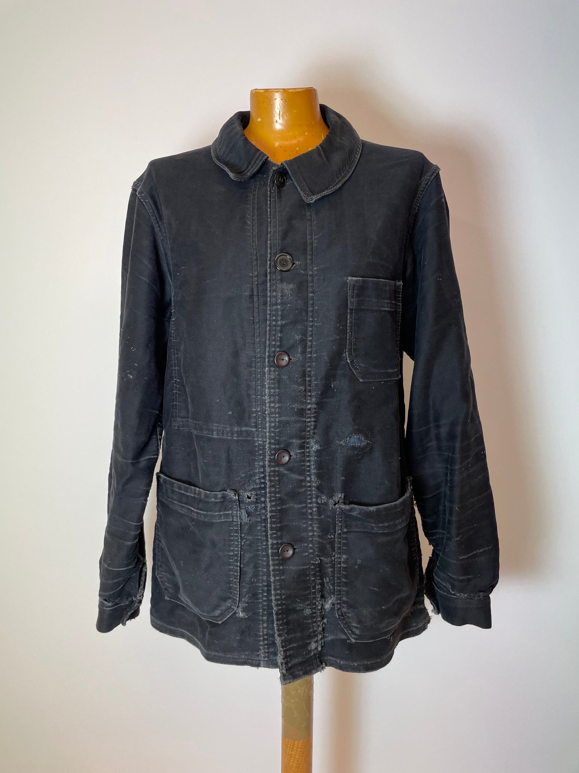 Vintage French Black Moleskin Chore Jacket