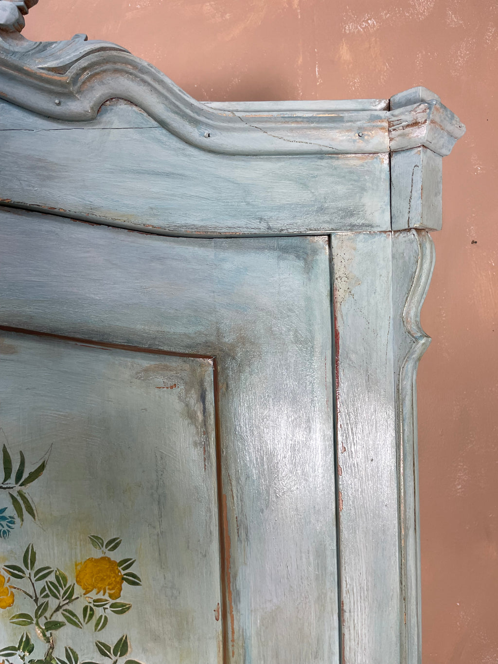 Vintage Painted Pine Wardrobe/ Linen Press with Chinoiserie Panel